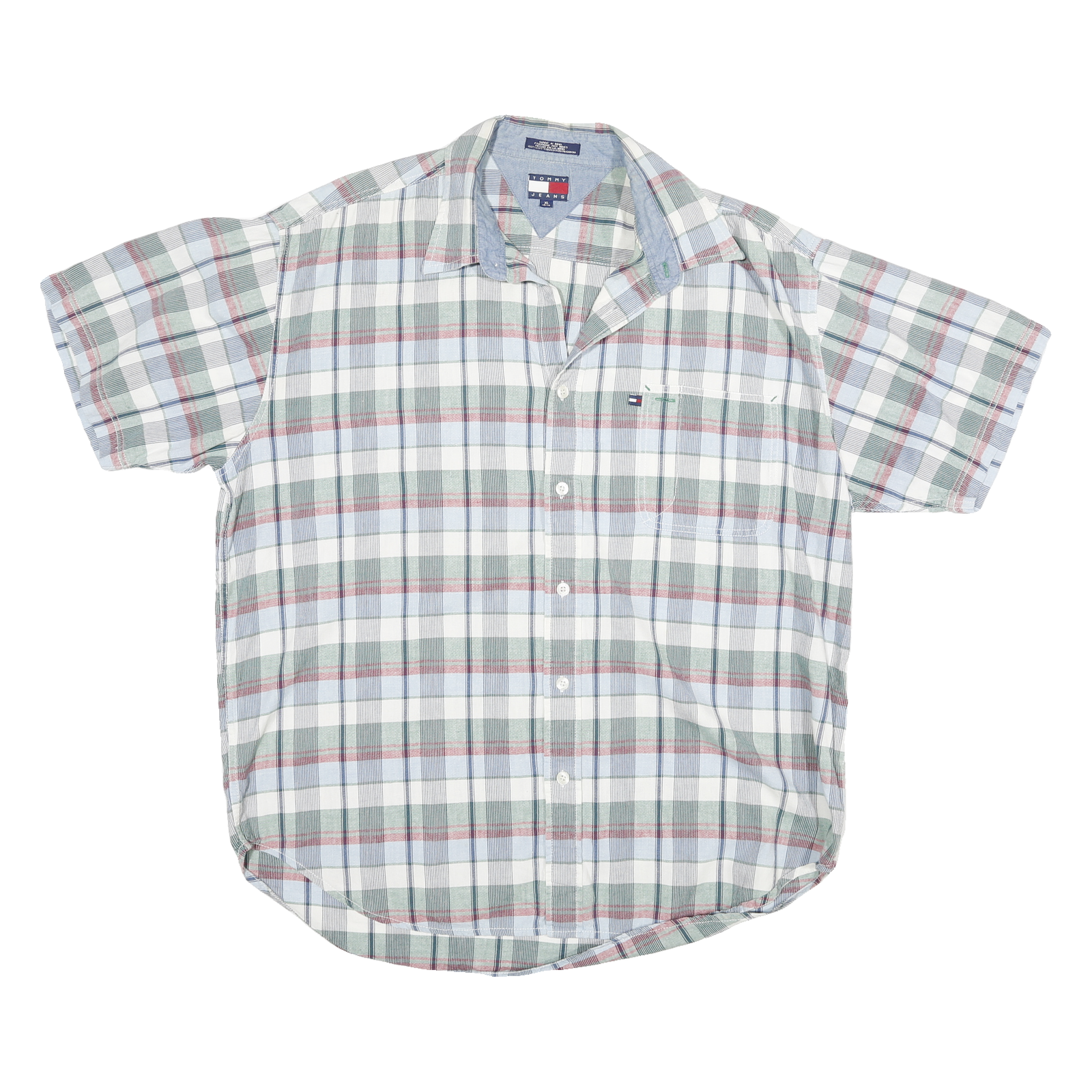 TOMMY HILFIGER Mens White Green Red Checked Shirt XL Casual Cotton Blend Refurbished - N/A refurbished available on Cerqular