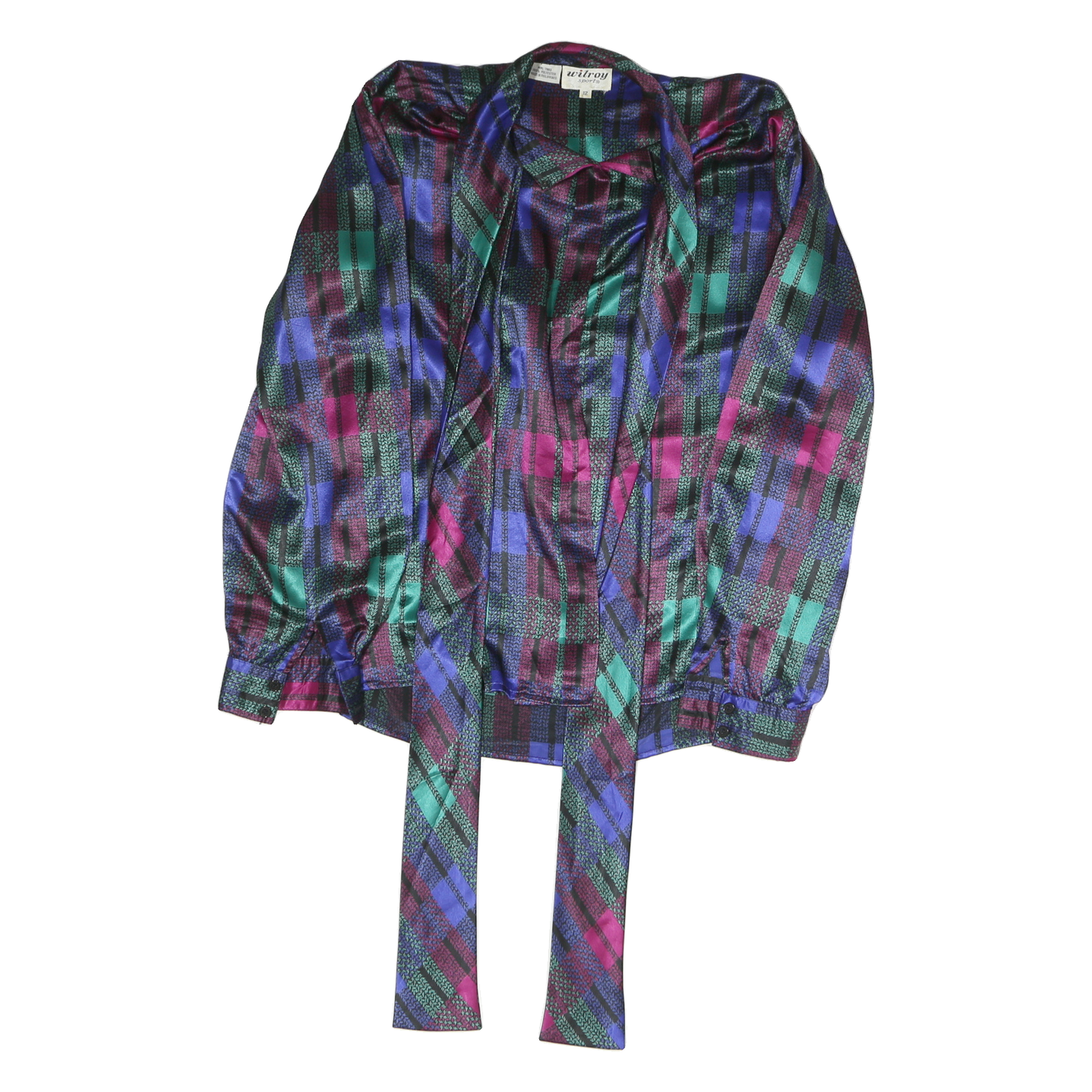WILROY Womens Blue Green & Pink Printed Blouse Long Sleeve Button Neck M Elegant Refurbished - N/A refurbished available on Cerqular