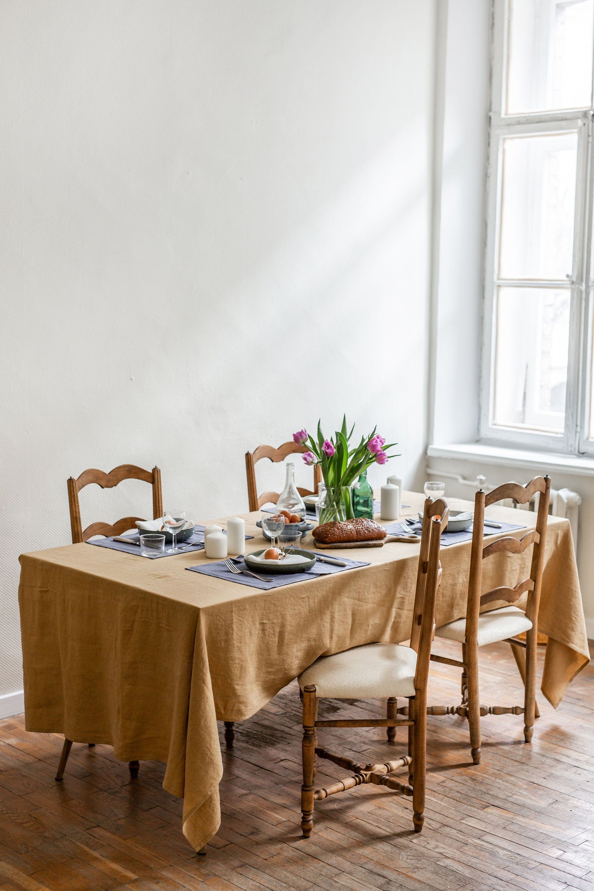 Linen tablecloth in Mustard | Size: Round 79""/200 cm Refurbished - Amour Linen refurbished available on Cerqular