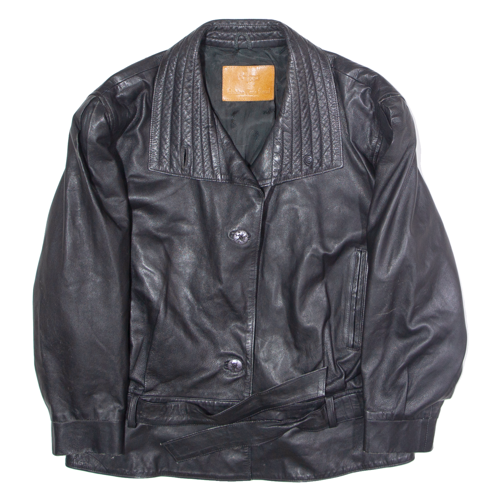ANTOINE MARIE PASCAL Womens Trench Jacket Black Leather L Refurbished - N/A refurbished available on Cerqular