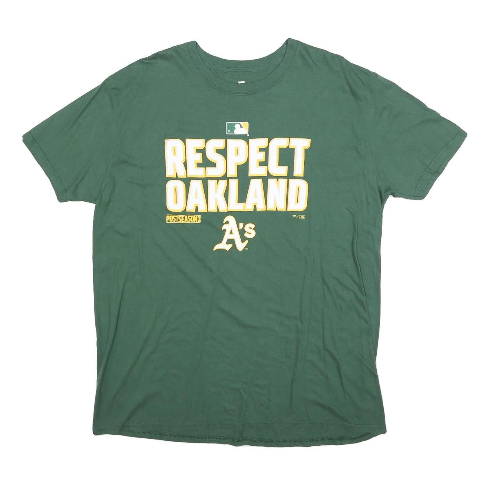 FANATICS Mens Green Respect Oakland As Graphic T-Shirt XL Crew Neck Short Sleeve Refurbished - N/A refurbished available on Cerqular