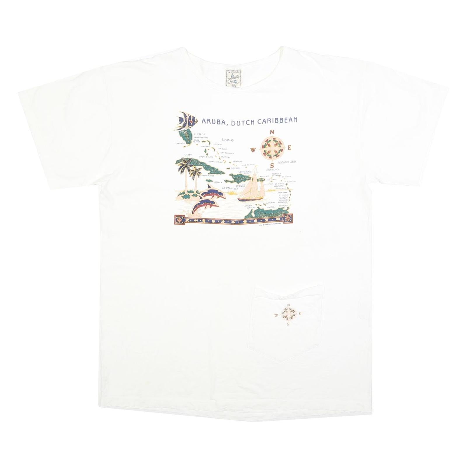 ALORE Mens White Graphic T-Shirt One Size Short Sleeve Crew Neck Aruba Map Print Refurbished - N/A refurbished available on Cerqular