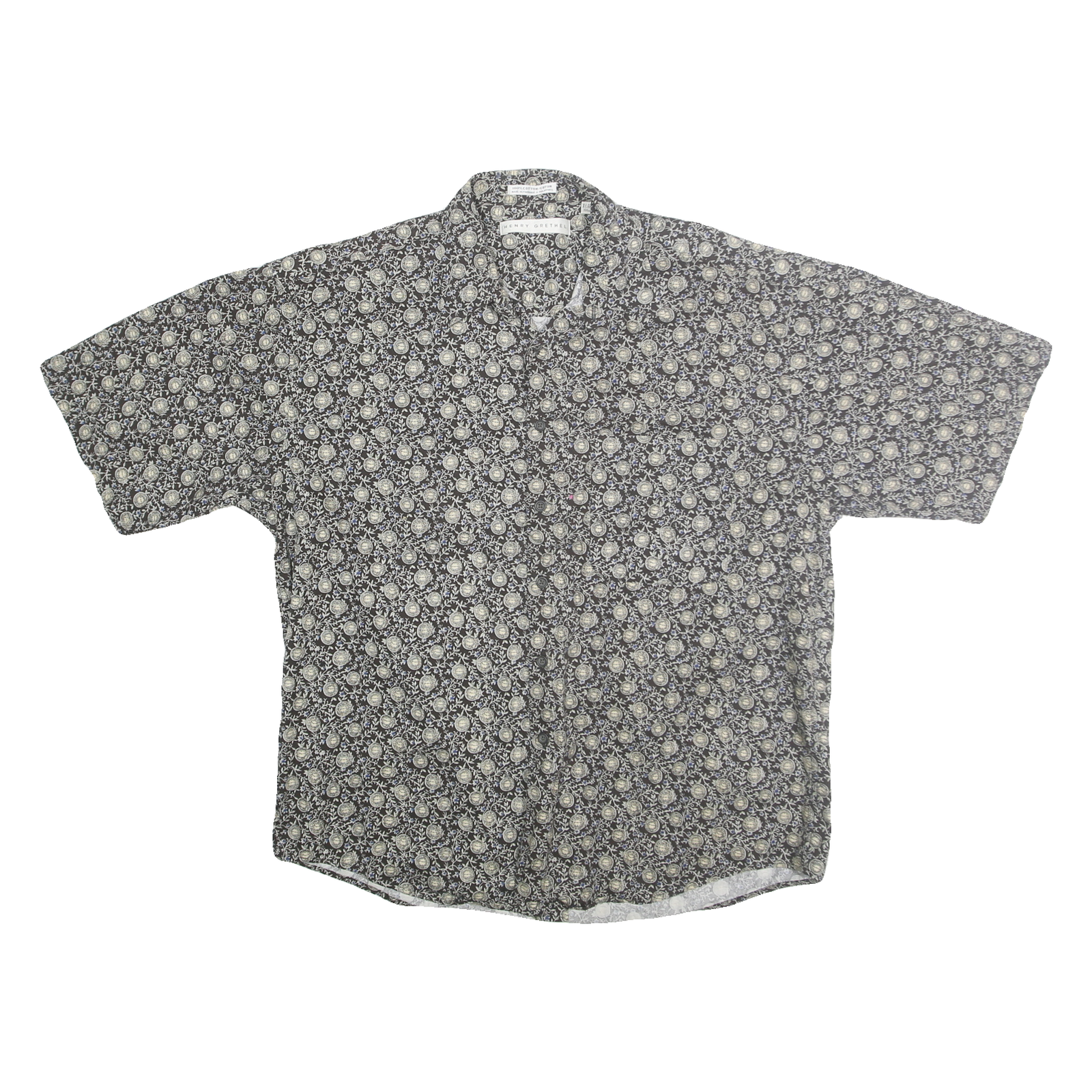 HENRY GRETHEL Mens Black & Cream Pattern Cotton Shirt XL Short Sleeve Casual Refurbished - N/A refurbished available on Cerqular
