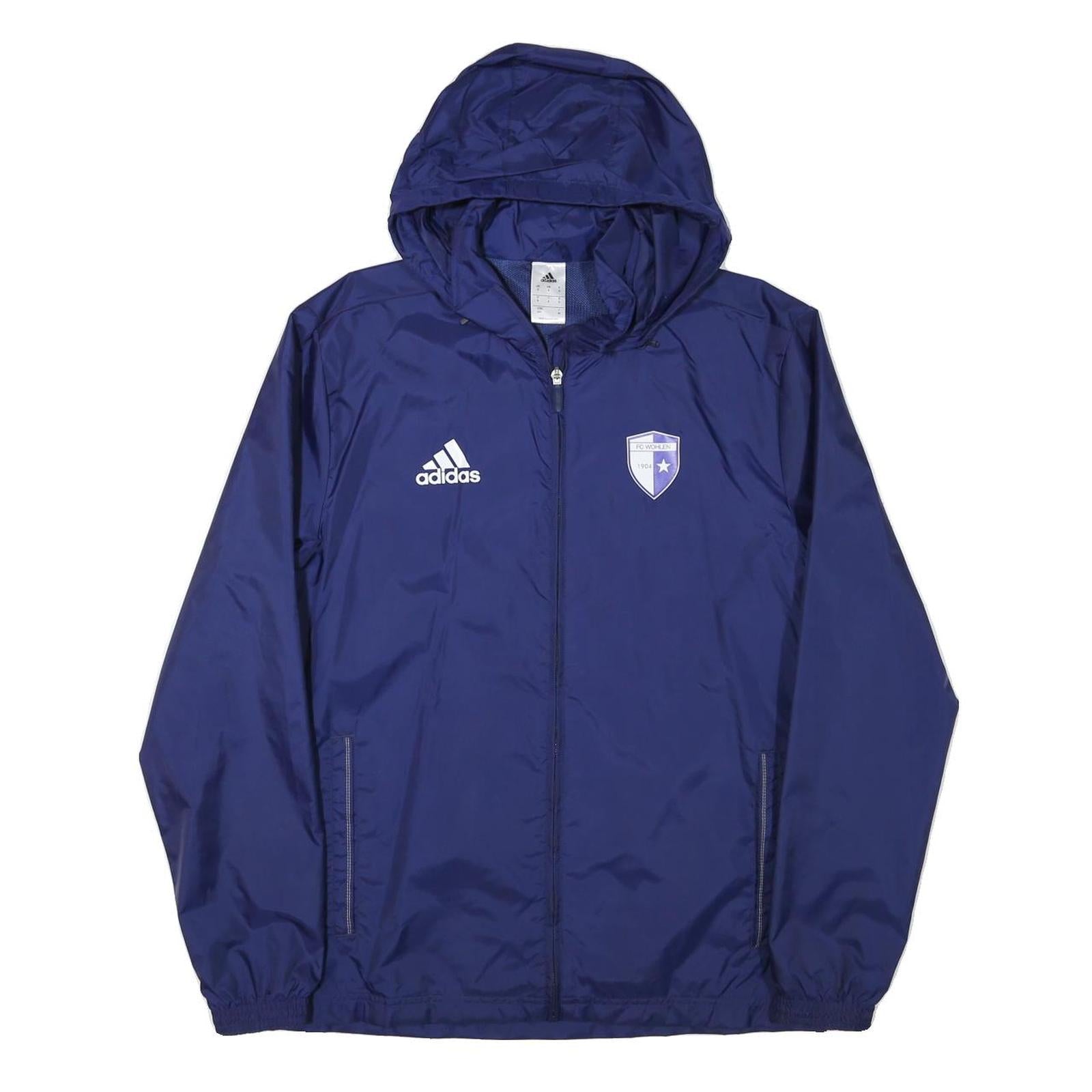 ADIDAS Mens Blue Nylon Hooded Zip Jacket S FC Wohlen Plain Lightweight Refurbished - N/A refurbished available on Cerqular