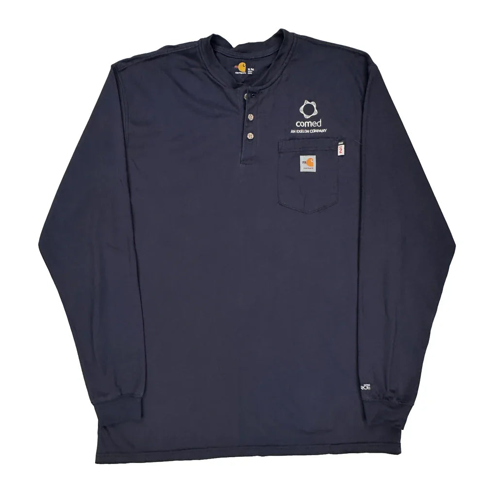 Comed Logo Carhartt Long Sleeve T-Shirt - XL Navy Cotton Refurbished - Thrifted (note: this is a term often used to describe second- refurbished available on Cerqular