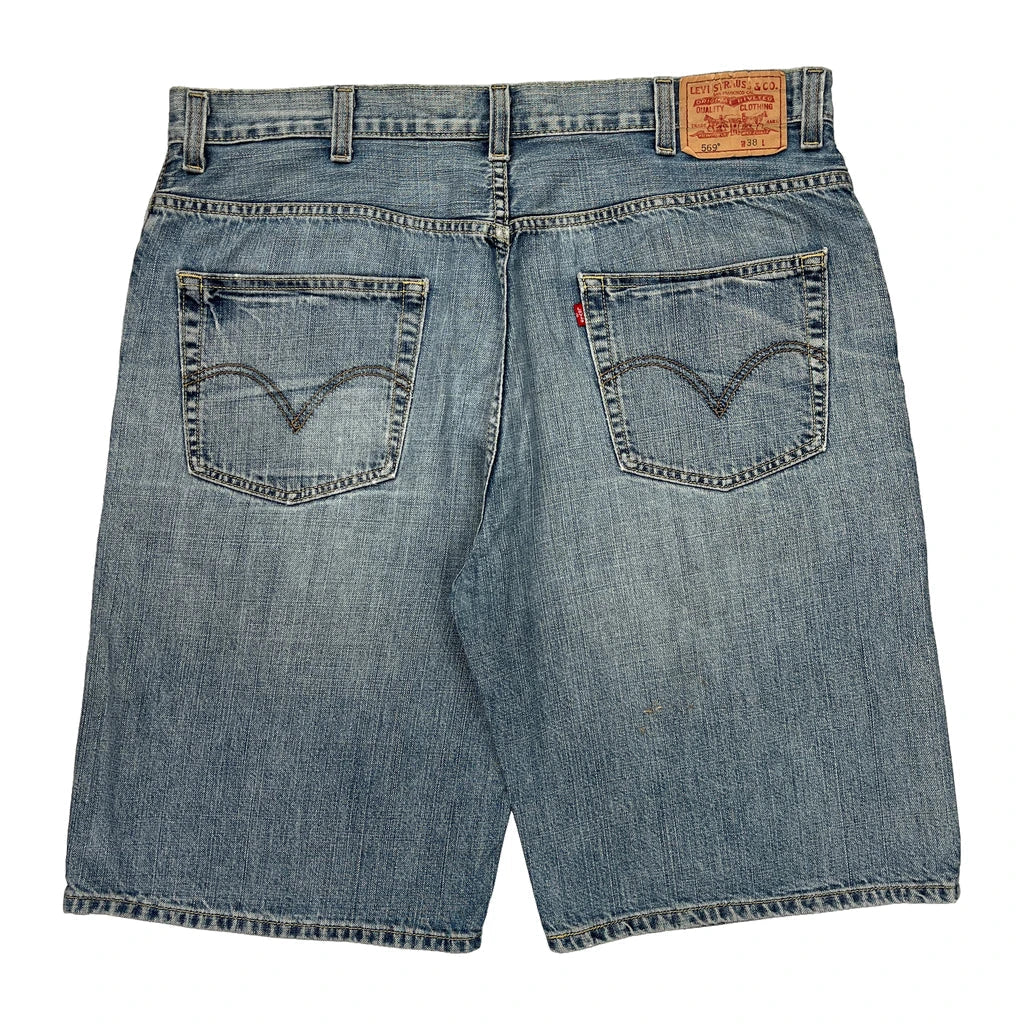 Levis Denim Shorts - 40W 10L Blue Denim Refurbished - Thrifted (note: this is a term often used to describe second- refurbished available on Cerqular