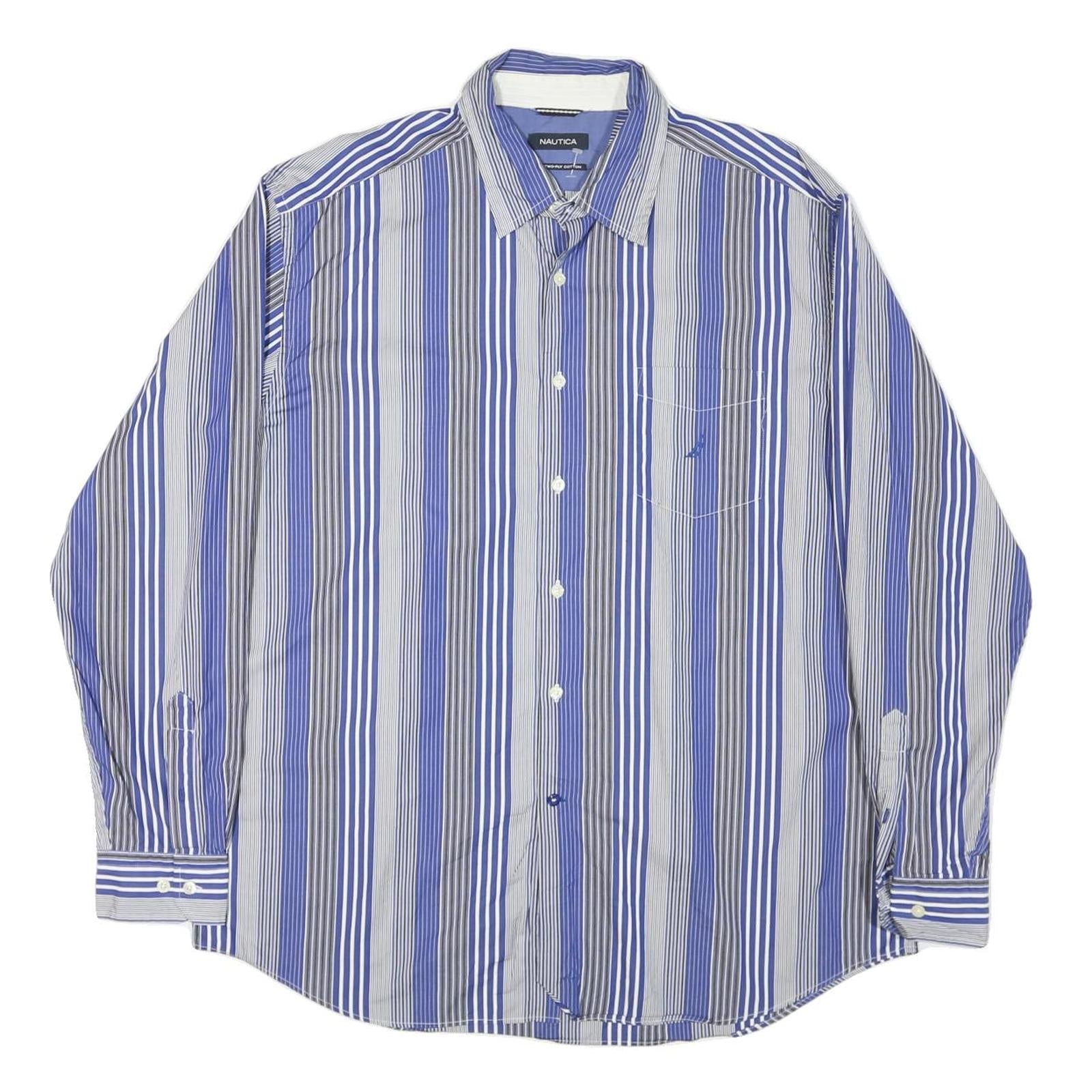 NAUTICA Mens Blue & Grey Stripe Shirt XL Cotton Blend Long Sleeve Casual Refurbished - N/A refurbished available on Cerqular
