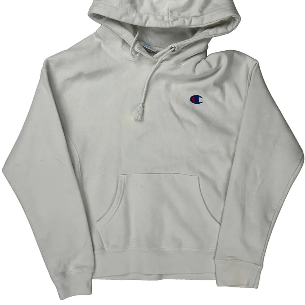 Reverse Weave Champion Hoodie - Medium White Cotton Refurbished - Thrifted (note: this is a term often used to describe second- refurbished available on Cerqular