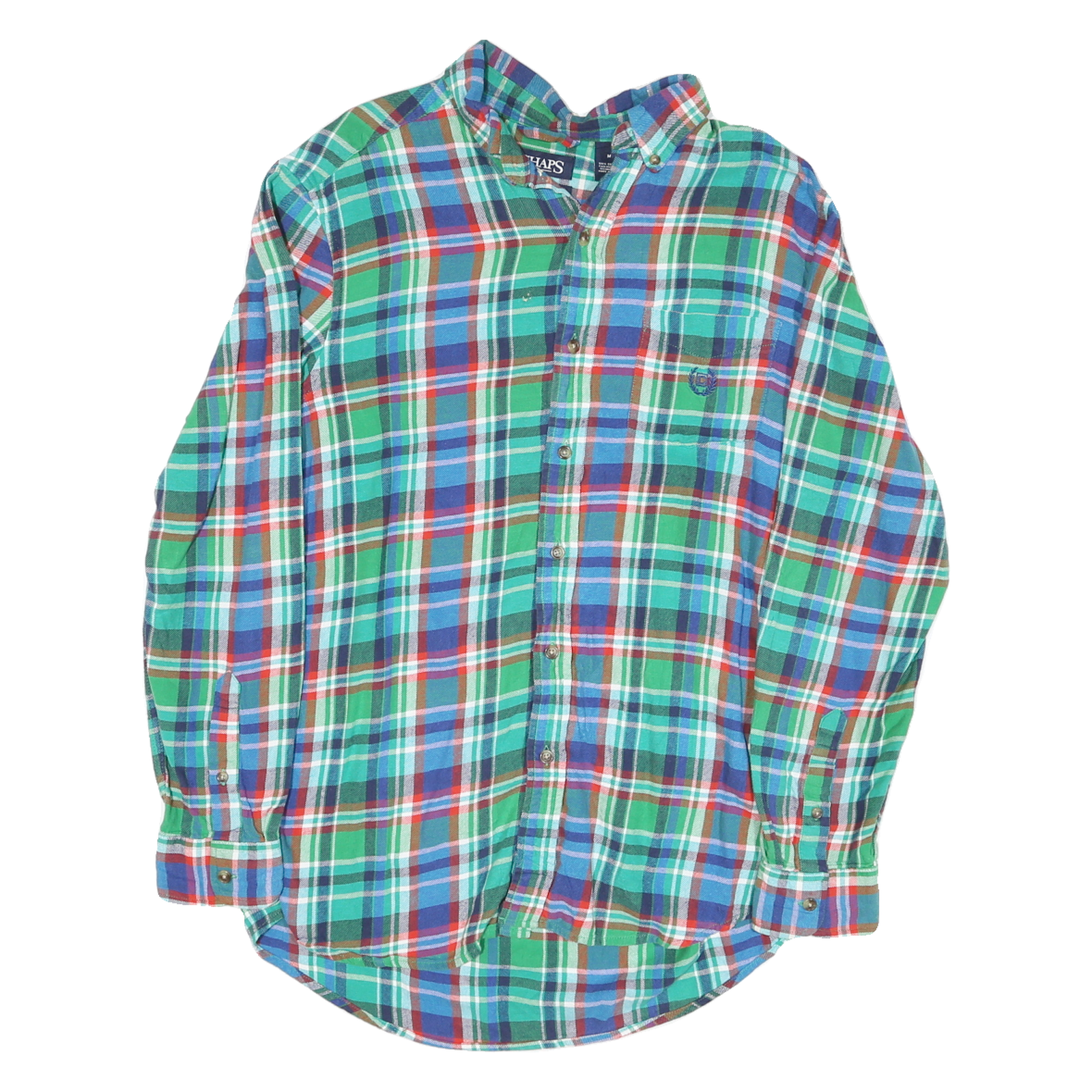 CHAPS Mens Green & Blue Checked Shirt M Casual Cotton Blend Button-Down Collared Refurbished - N/A refurbished available on Cerqular