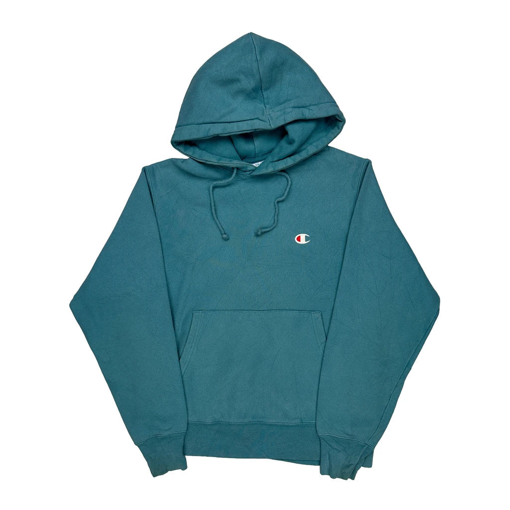 Reverse Weave Champion Hoodie - Small Blue Cotton Refurbished - Thrifted (note: this is a term often used to describe second- refurbished available on Cerqular