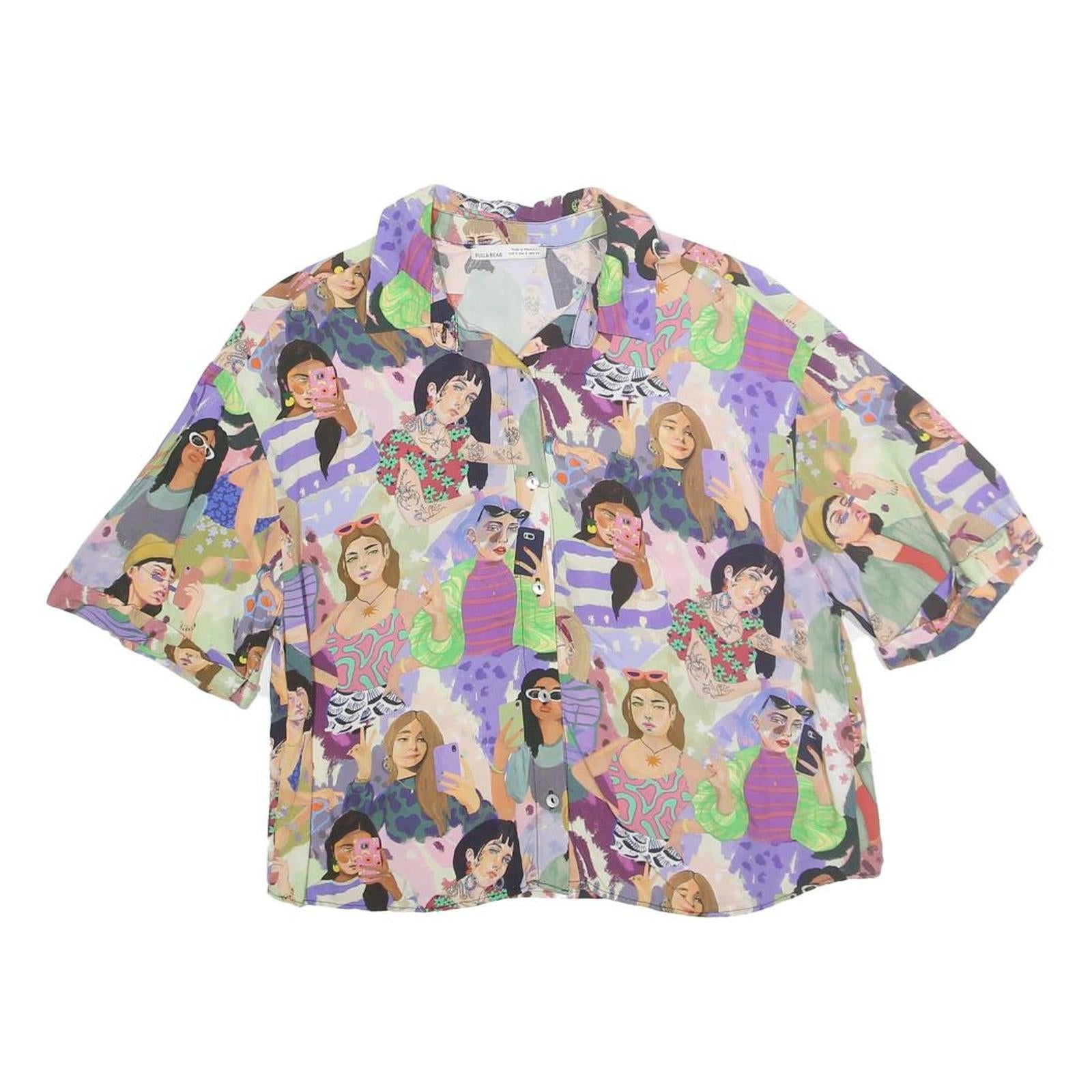PULL & BEAR Womens Printed Shirt Short Sleeve Collared S Cotton Blend Casual Refurbished - N/A refurbished available on Cerqular