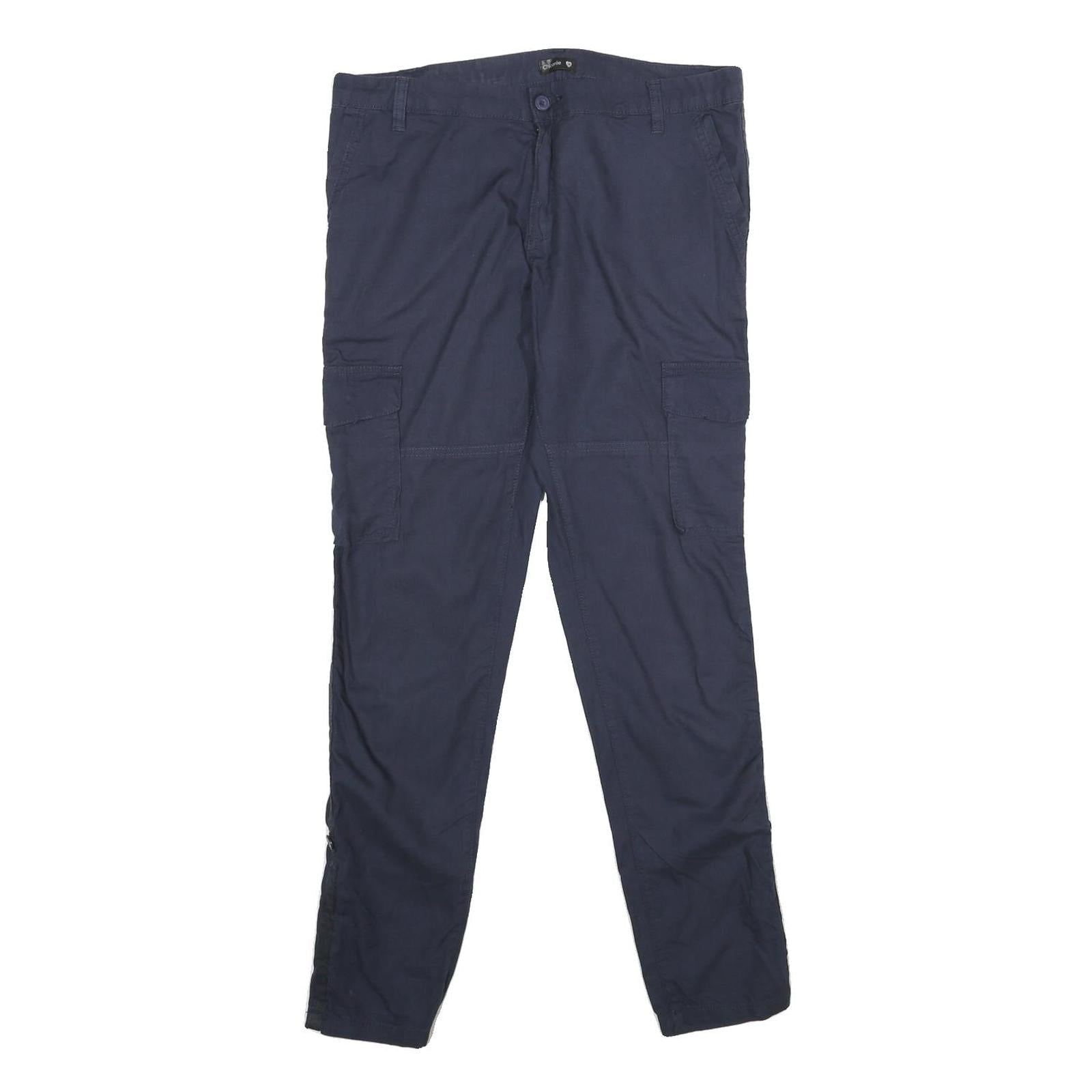CHICOREE Womens Regular Navy Blue Cotton Blend Zip Trousers W32 L30 Casual Pants Refurbished - N/A refurbished available on Cerqular