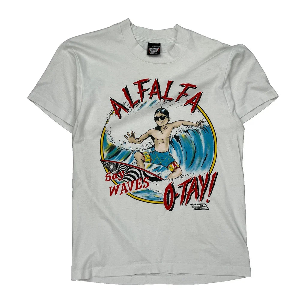 Alfalfa Screen Stars Graphic T-Shirt - Large White Cotton Blend Refurbished - Thrifted (note: this is a term often used to describe second- refurbished available on Cerqular