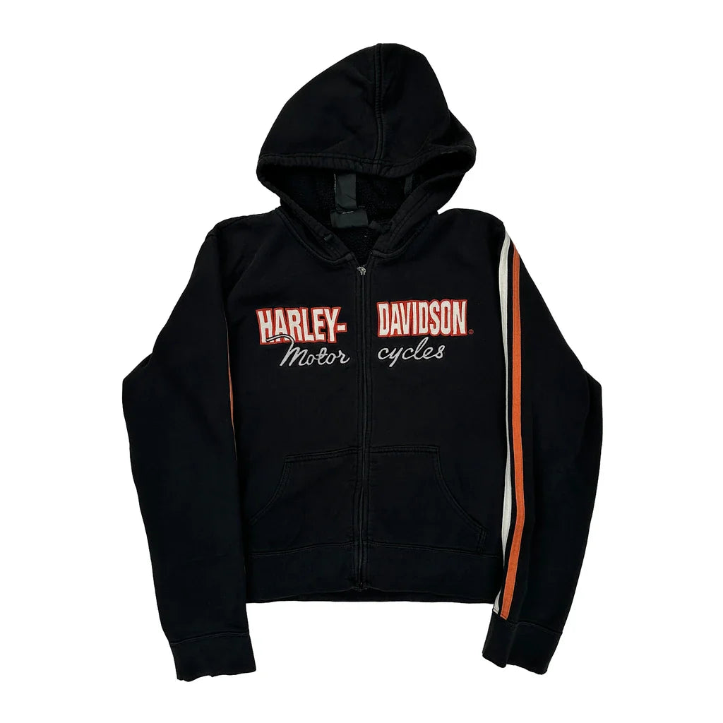 Motorcycles Harley Davidson Spellout Hoodie - XL Black Cotton Refurbished - Thrifted (note: this is a term often used to describe second- refurbished available on Cerqular