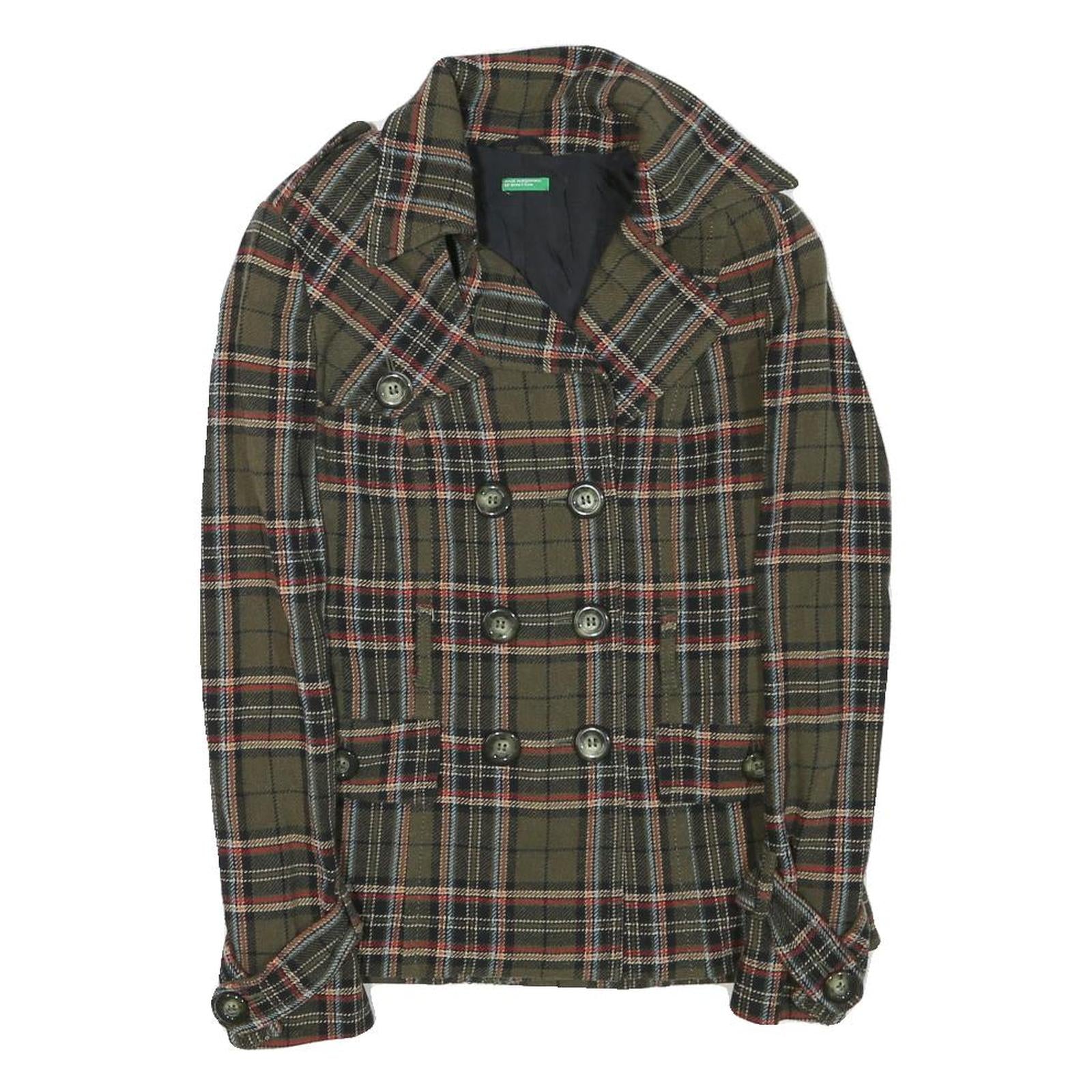 BENETTON Womens Green & Red Check Button Jacket XS Polyester Blend Classic Fit Refurbished - N/A refurbished available on Cerqular