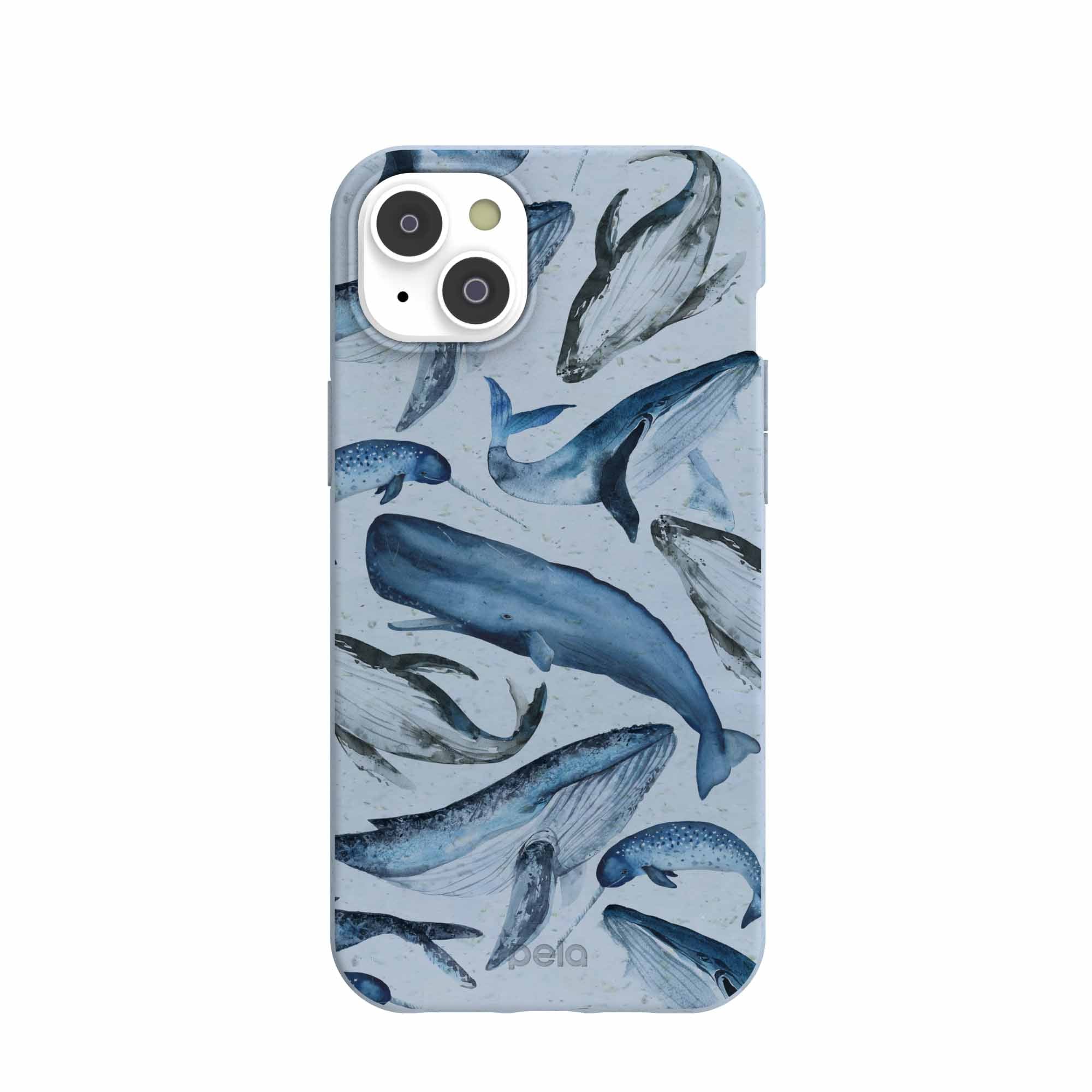 Powder Blue Whales iPhone 14 Plus Case Refurbished - Pela Case refurbished available on Cerqular
