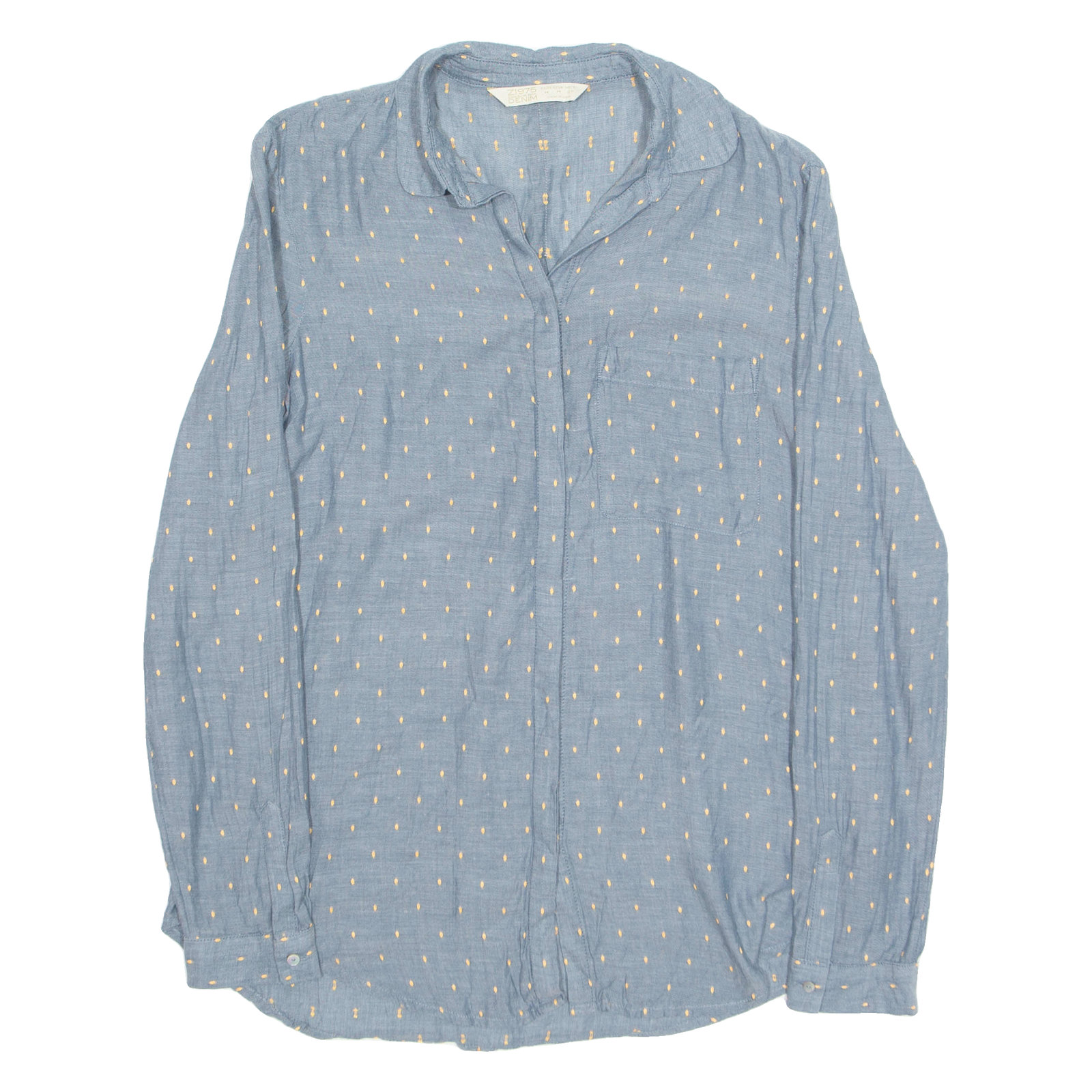 ZARA Womens Printed Shirt Blue Collared Long Sleeve Spotted M Refurbished - N/A refurbished available on Cerqular