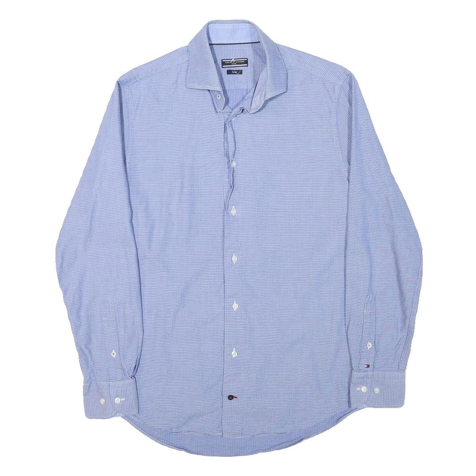 TOMMY HILFIGER Mens Blue Check Cotton Blend Shirt M Classic Fit Button-Up Refurbished - N/A refurbished available on Cerqular