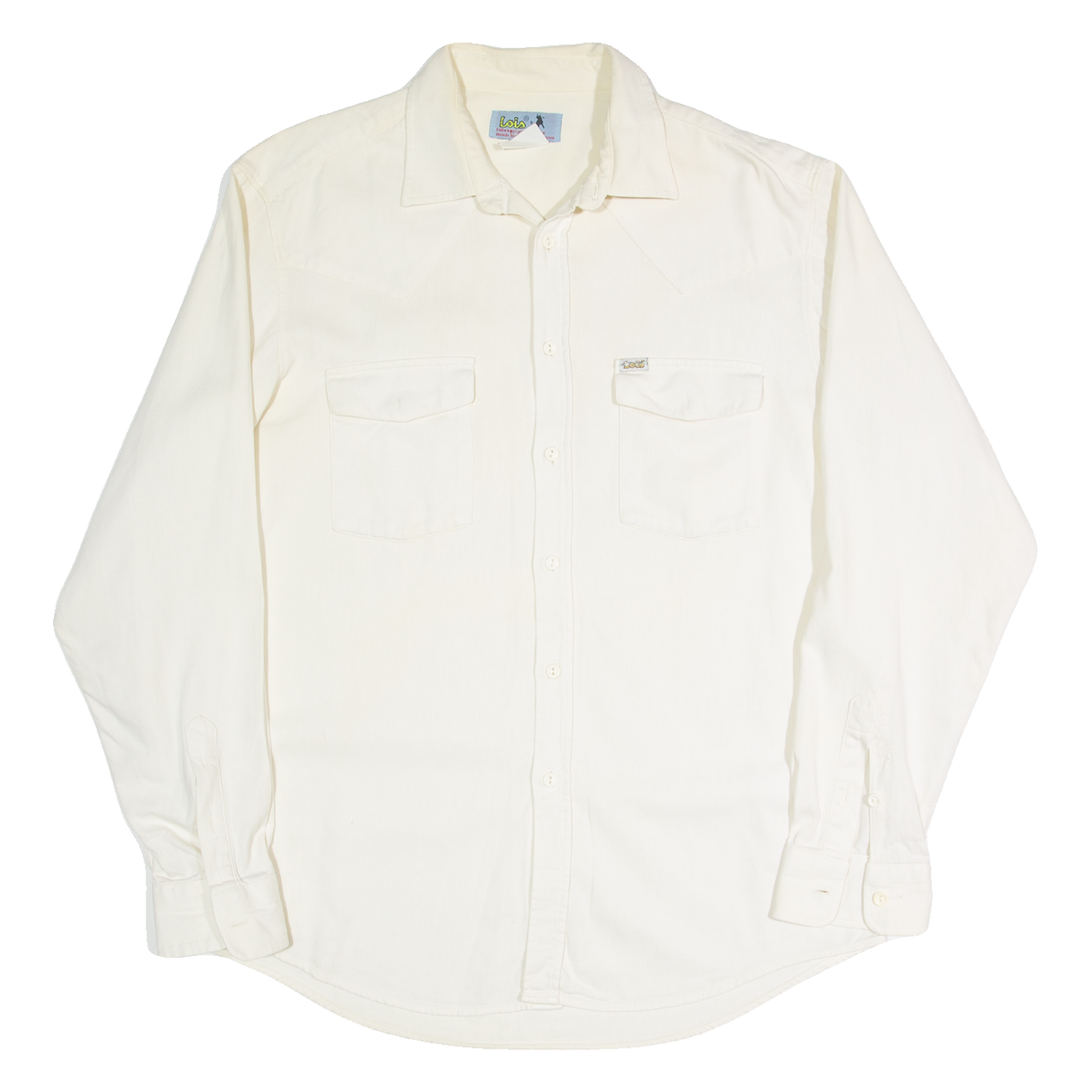 LOIS Mens Plain Shirt Cream 90s Long Sleeve L Refurbished - N/A refurbished available on Cerqular