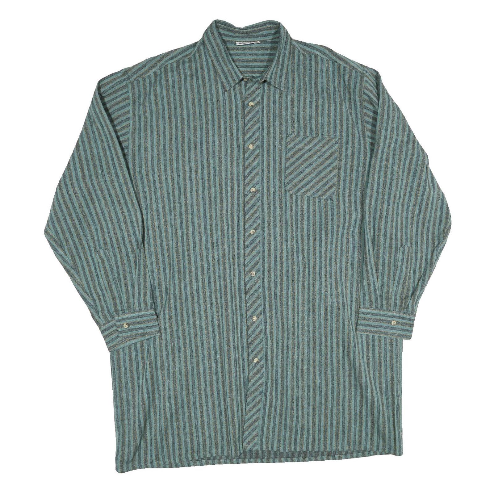 Mens Blue & Green Striped Cotton Blend Shirt XL Casual Long Sleeve Front Pocket Refurbished - N/A refurbished available on Cerqular