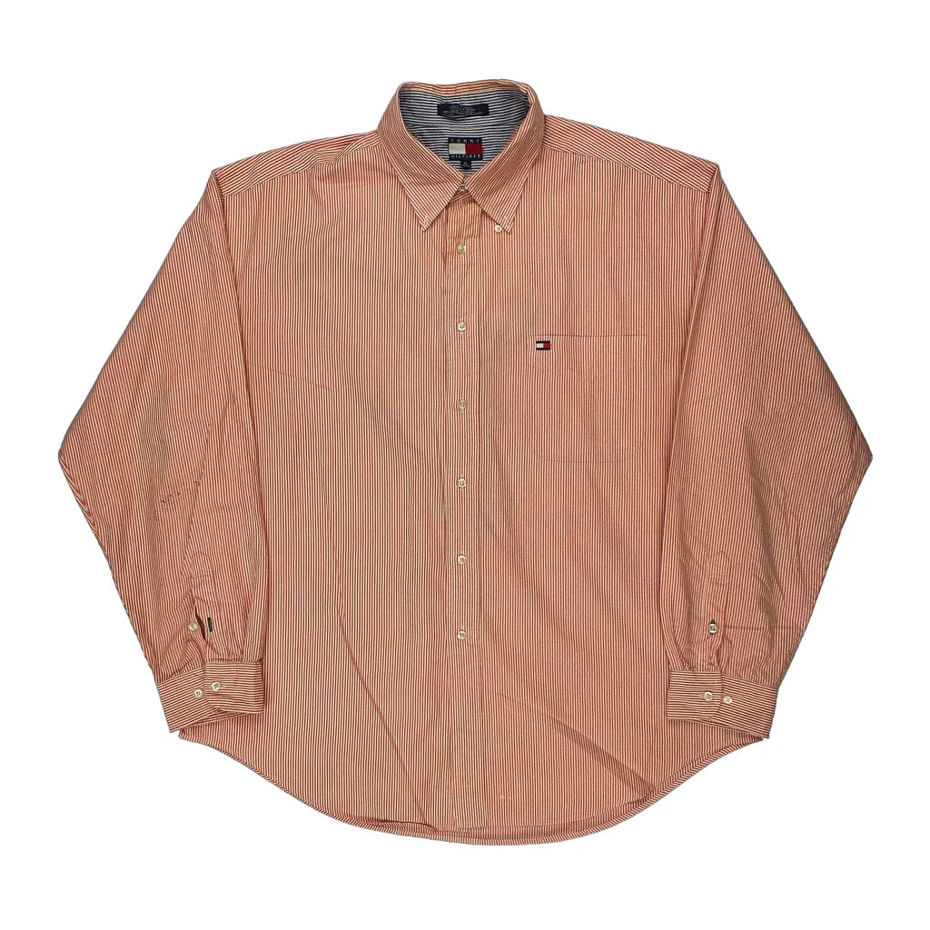 Tommy Hilfiger Striped Shirt - XL Orange Cotton Refurbished - Thrifted (note: this is a term often used to describe second- refurbished available on Cerqular