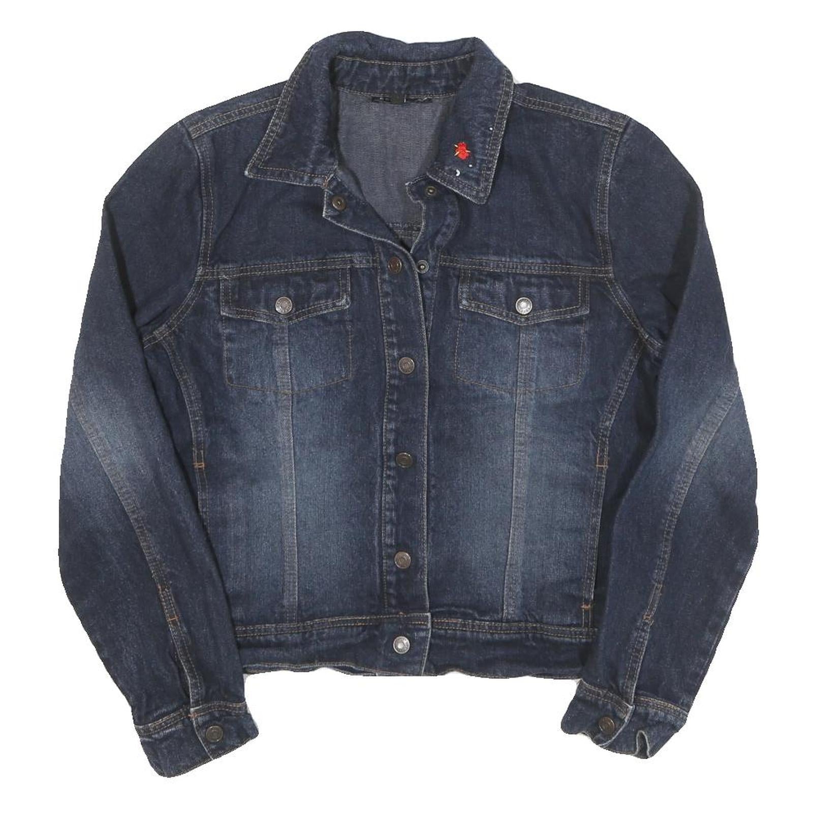 CONTRAST Womens Blue Denim Jacket M Cotton Blend Button Closure Casual Outerwear Refurbished - N/A refurbished available on Cerqular