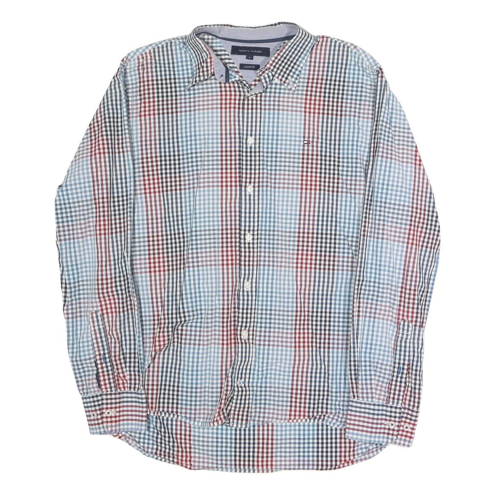 TOMMY HILFIGER Mens Blue Black & Red Check Shirt L Classic Cotton Blend Casual Refurbished - N/A refurbished available on Cerqular