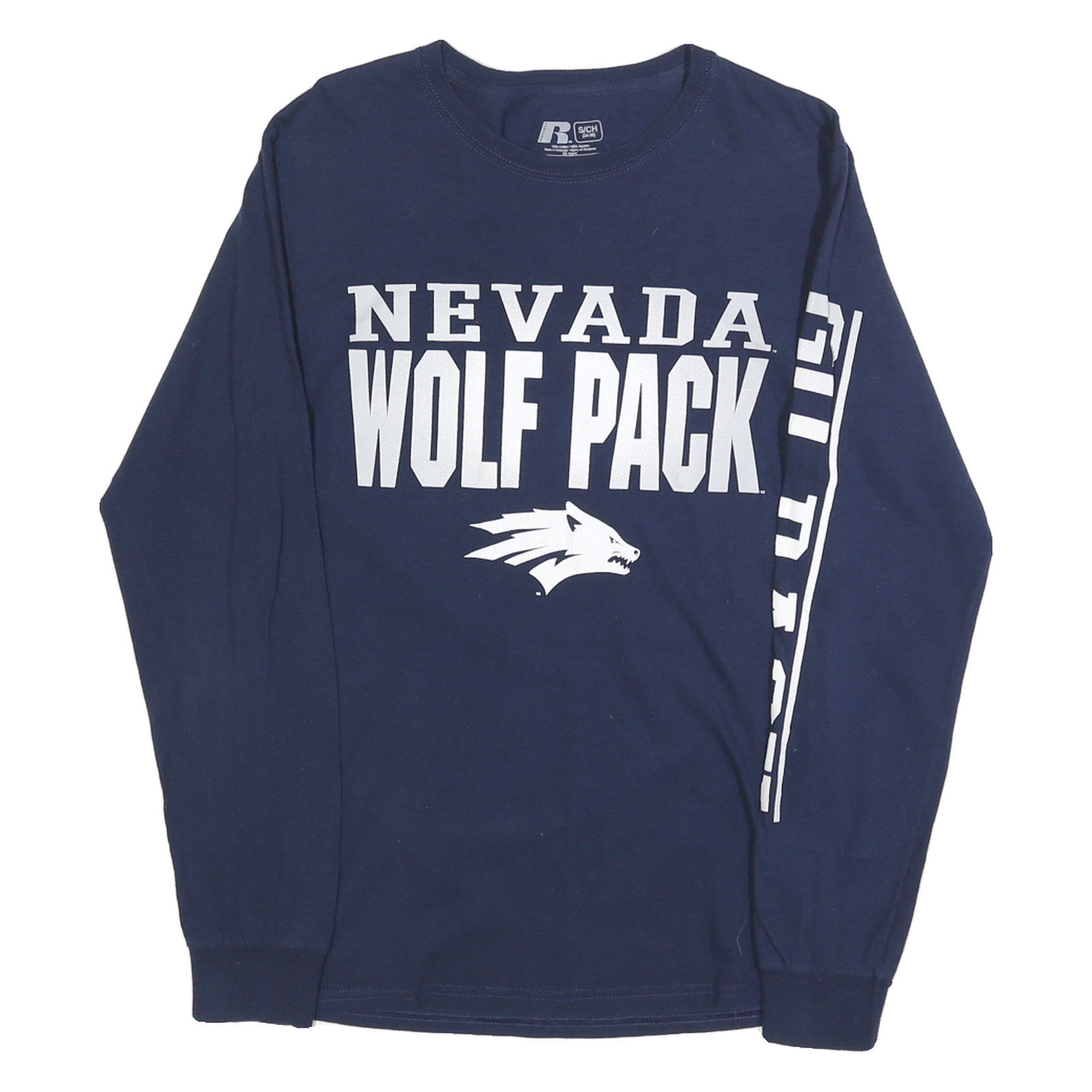 RUSSELL ATHLETIC Mens Navy Wolf Pack Graphic Long Sleeve Crew Neck T-Shirt S Refurbished - N/A refurbished available on Cerqular