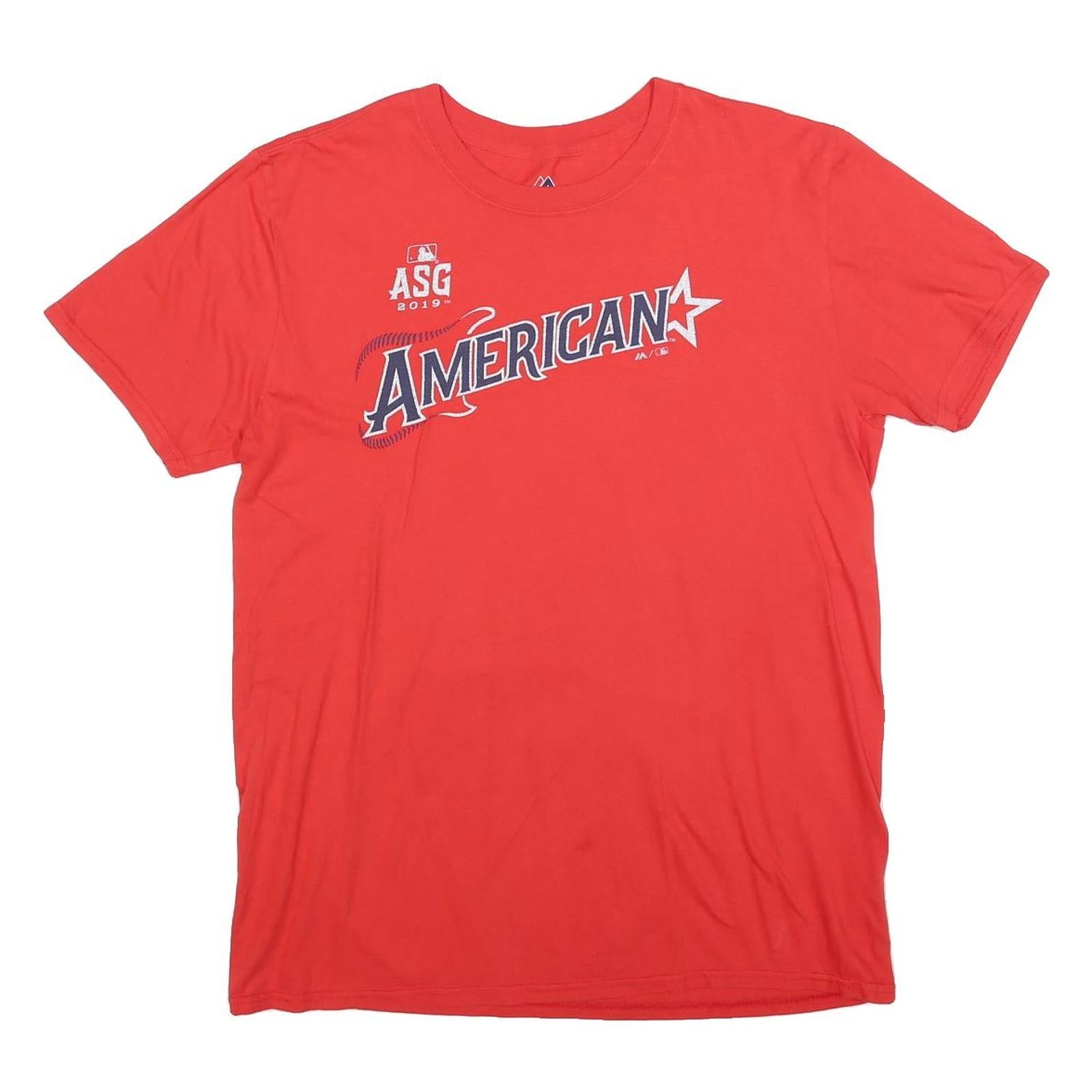 MAJESTIC Mens Red American Graphic T-Shirt L Short Sleeve Crew Neck Baseball Refurbished - N/A refurbished available on Cerqular