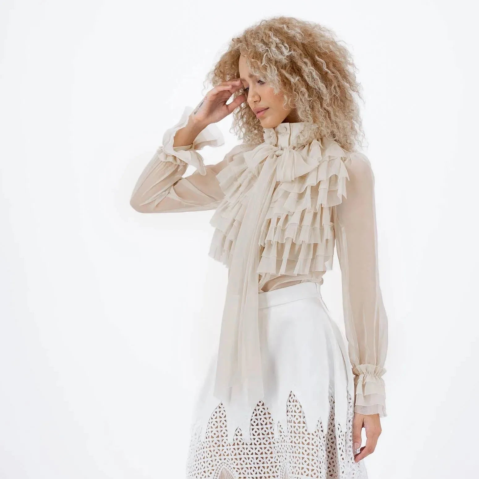 Ruffled Chiffon Blouse | Size: XS | Color: Cream Refurbished - Aloud (note: this is a lesser-known brand, but it has refurbished available on Cerqular