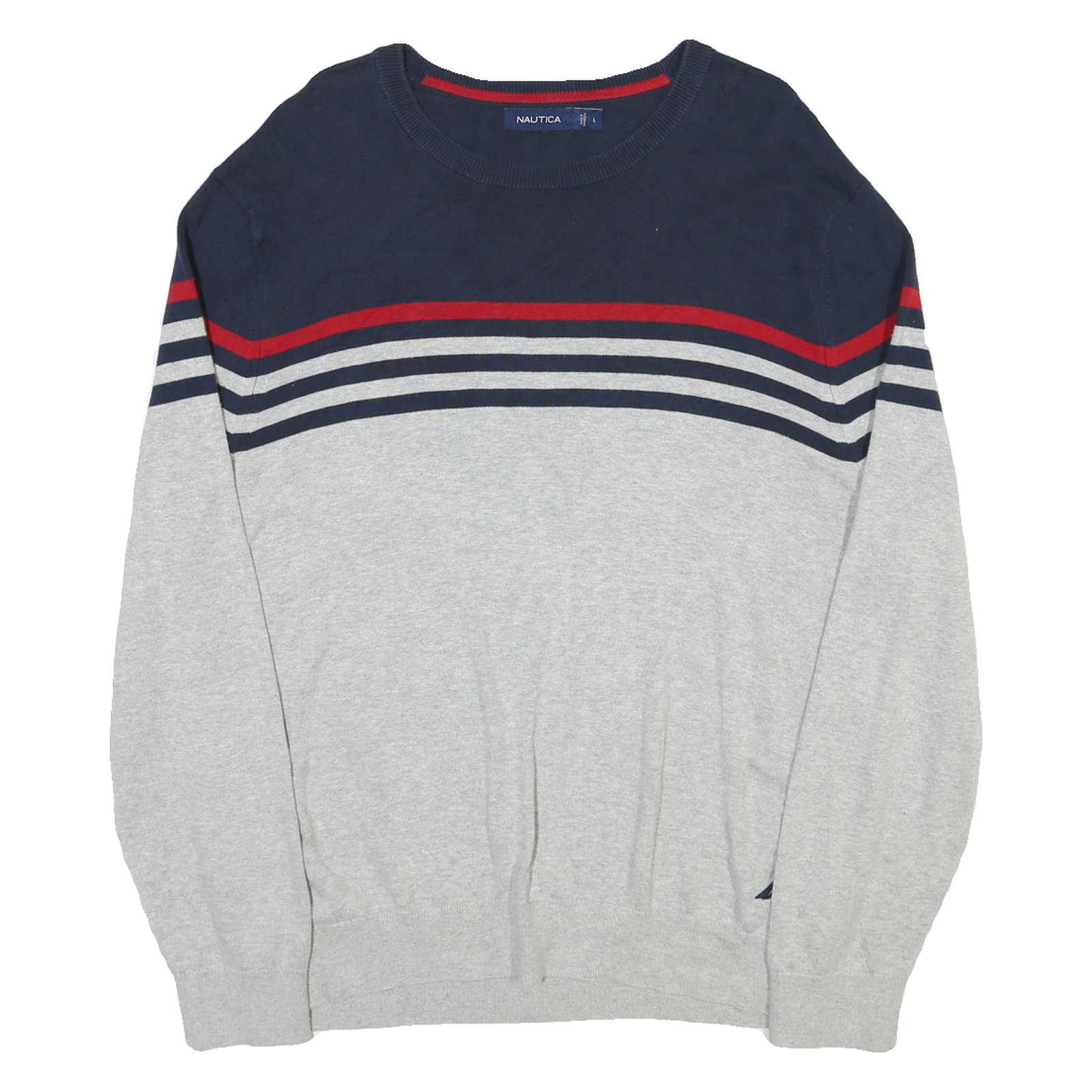 Buy NAUTICA Mens Navy & Grey Striped Plain Crew Neck Basic Knit Jumper L Cotton Refurbished - $19.49 NAUTICA Mens Navy & Grey Striped Plain Crew Neck Basic Knit Jumper L Cotton Refurbished - N/A refurbished available on Cerqular