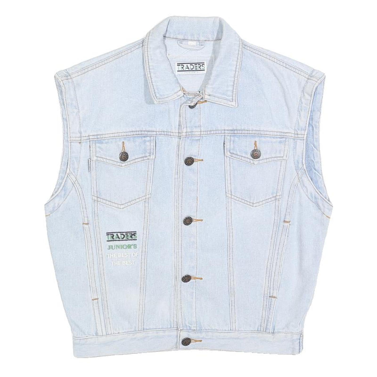 TRADERS Boys Blue Cotton Denim Sleeveless Jacket L Button Plain Stylish Refurbished - N/A refurbished available on Cerqular
