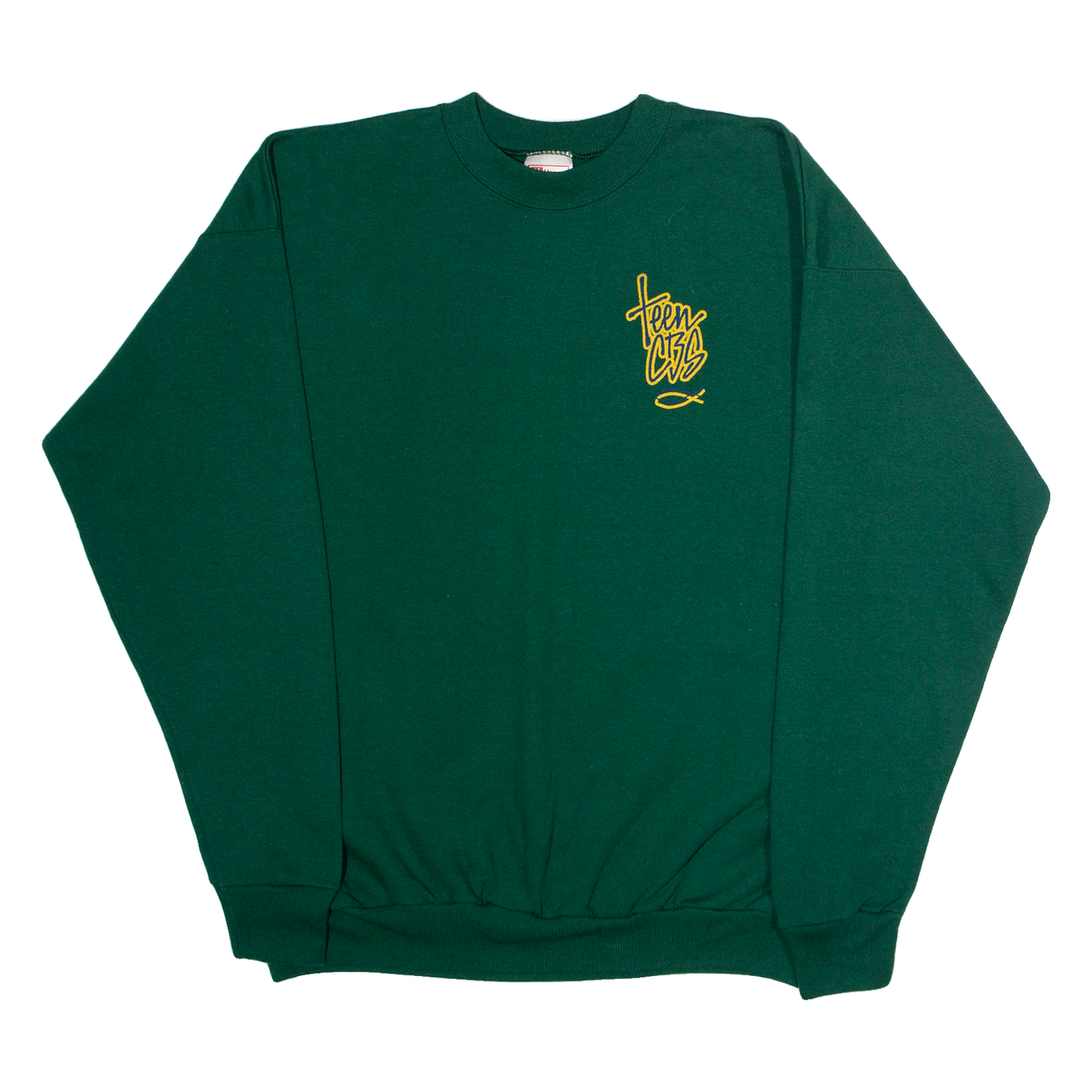 HANES Teen CBS Mens Sweatshirt Green Crew Neck 90s USA L Refurbished - N/A refurbished available on Cerqular