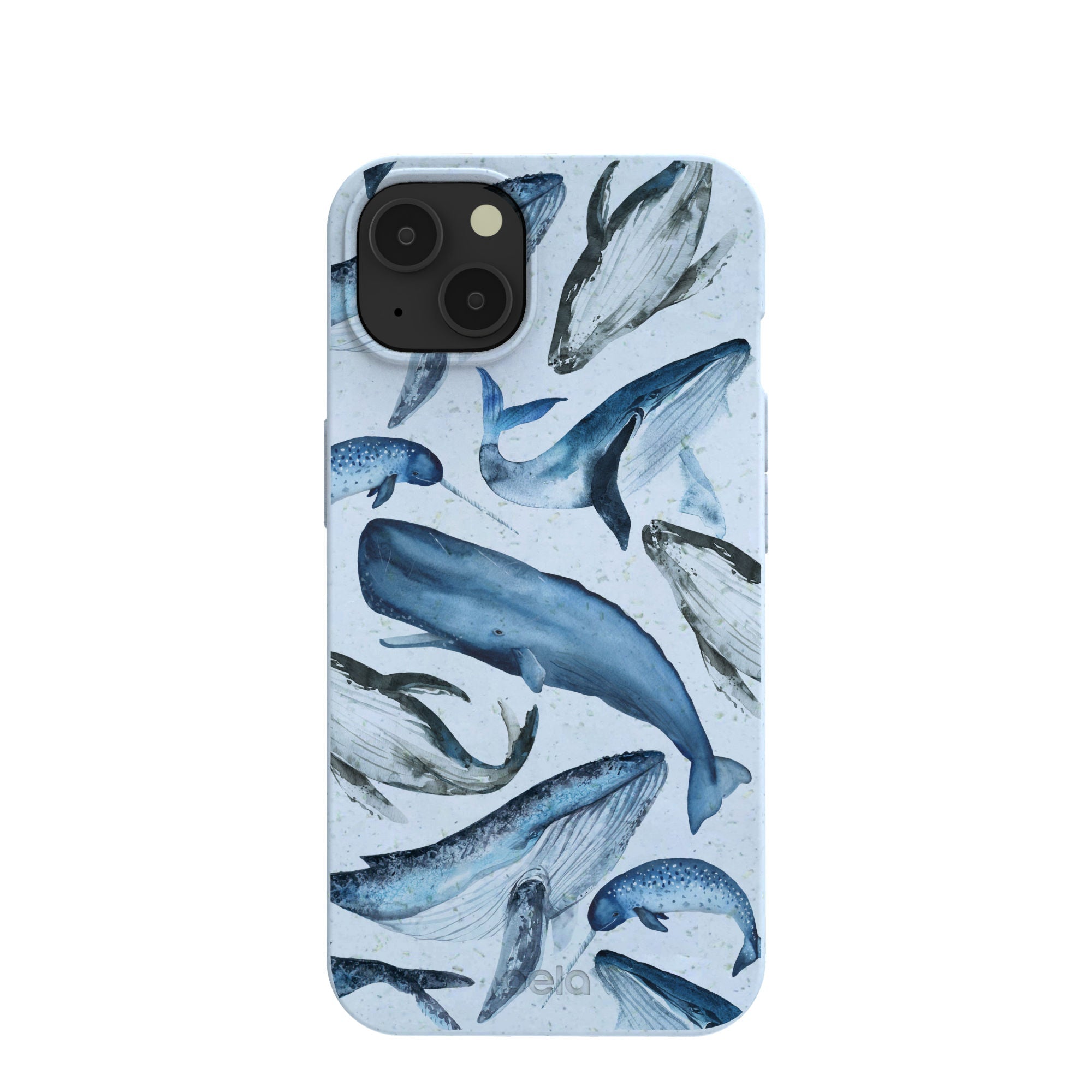 Powder Blue Whales iPhone 13 Case Refurbished - Pela Case refurbished available on Cerqular