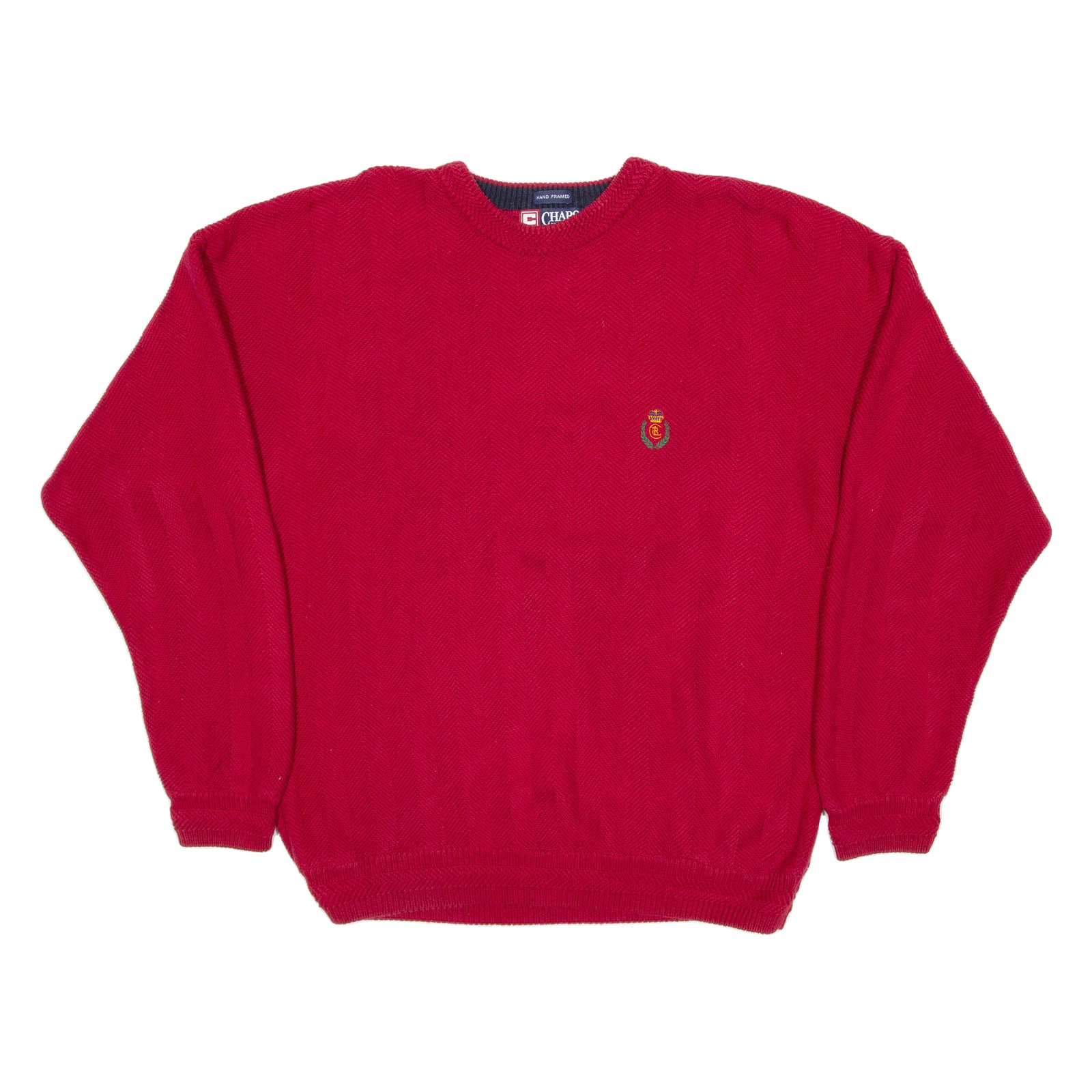CHAPS RALPH LAUREN Mens Patterned Jumper Red Herringbone Chunky Knit L Refurbished - N/A refurbished available on Cerqular