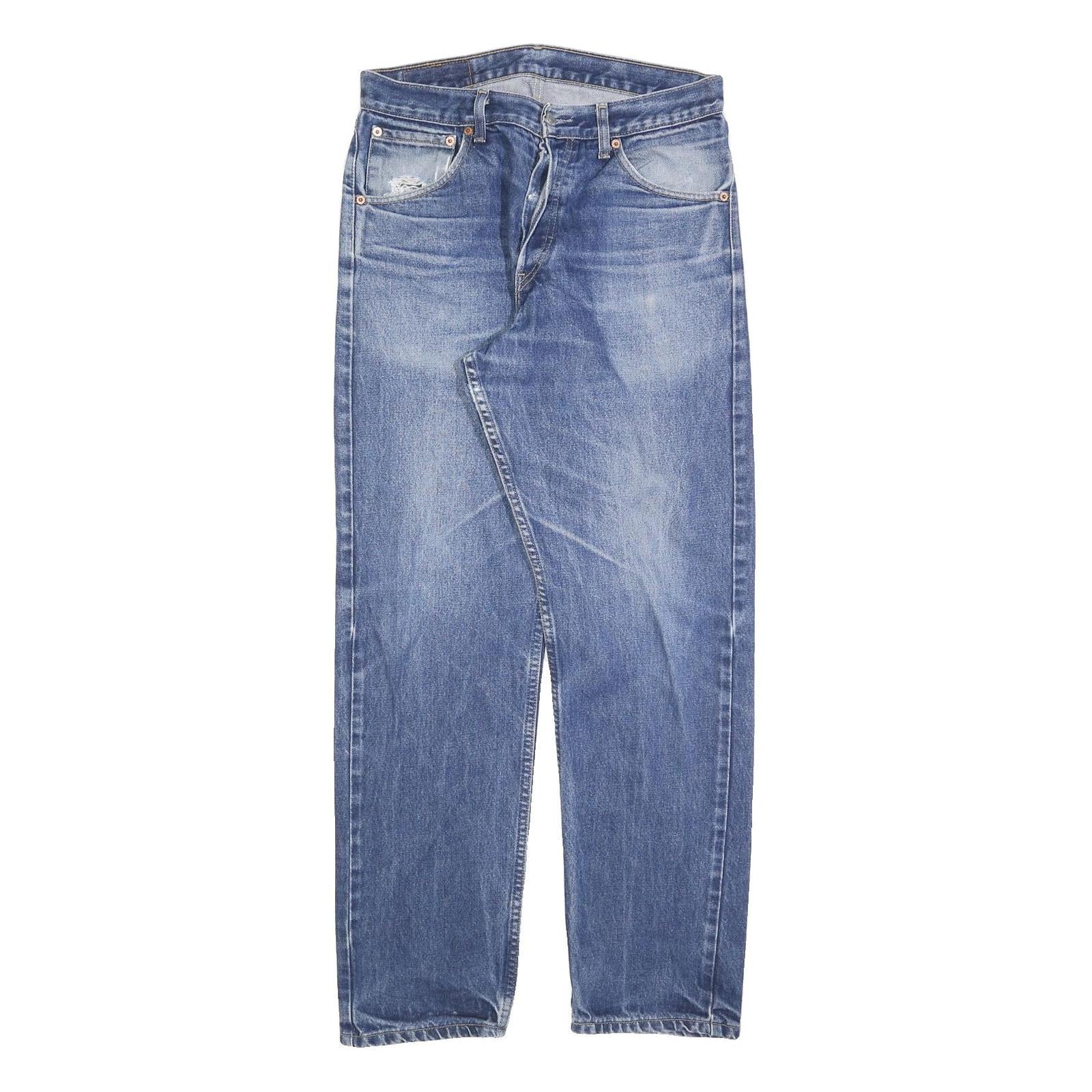 LEVI'S 522 02 Mens Jeans Blue Regular Straight Denim Medium W32 L32 Button Fit Refurbished - N/A refurbished available on Cerqular