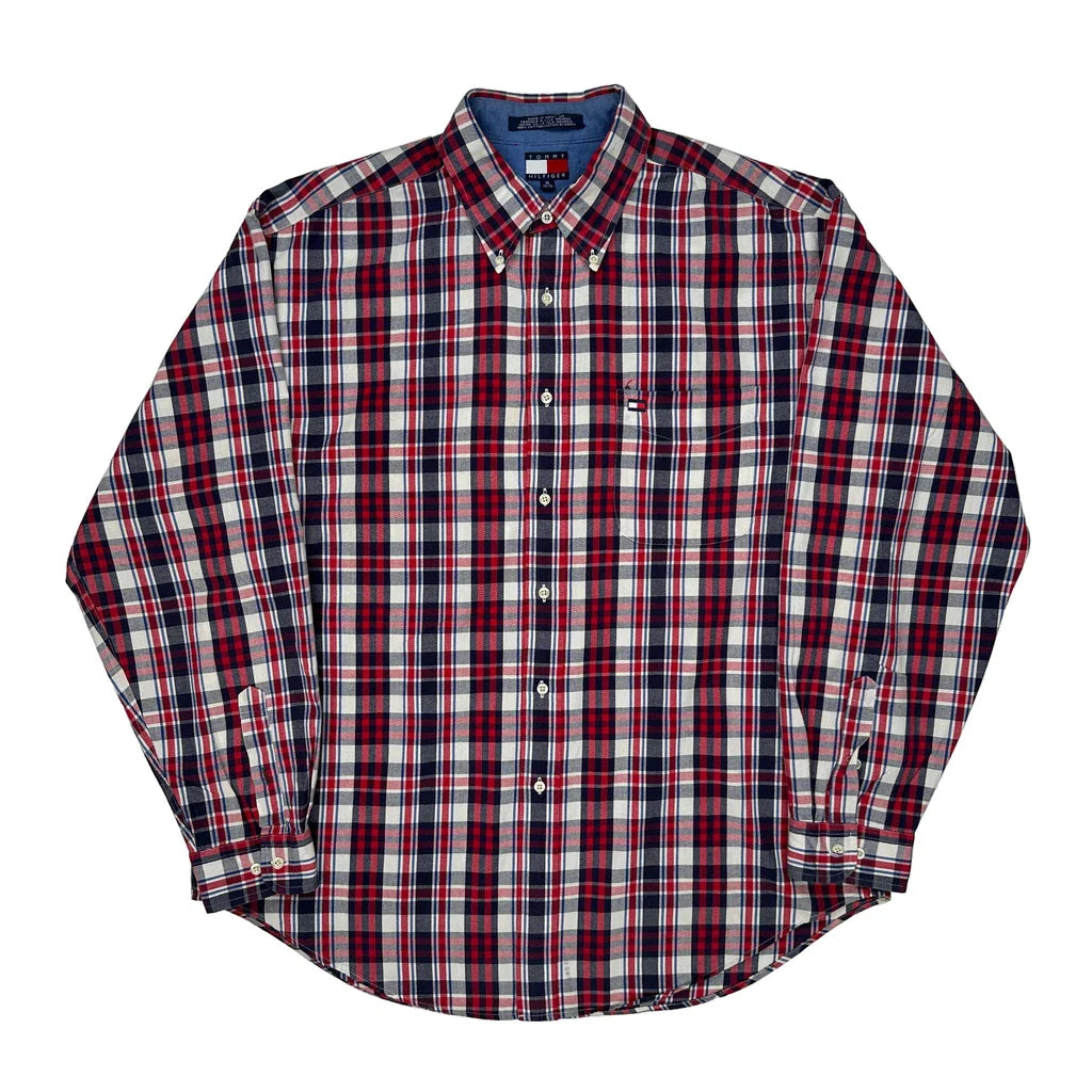 Tommy Hilfiger Checked Shirt - XL Blue Cotton Refurbished - Thrifted (note: this is a term often used to describe second- refurbished available on Cerqular