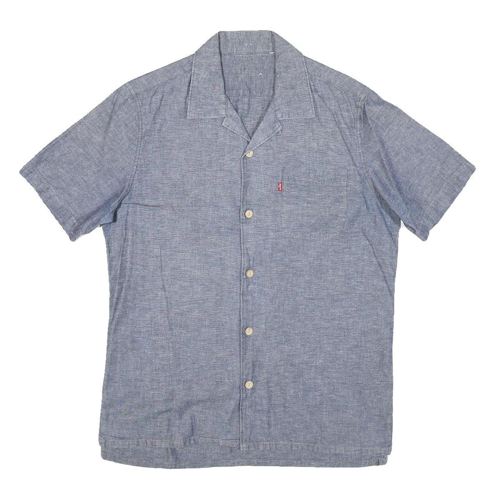 LEVI'S Mens Blue Shirt M Cotton Blend Short Sleeve Casual Summer Button Front Refurbished - N/A refurbished available on Cerqular