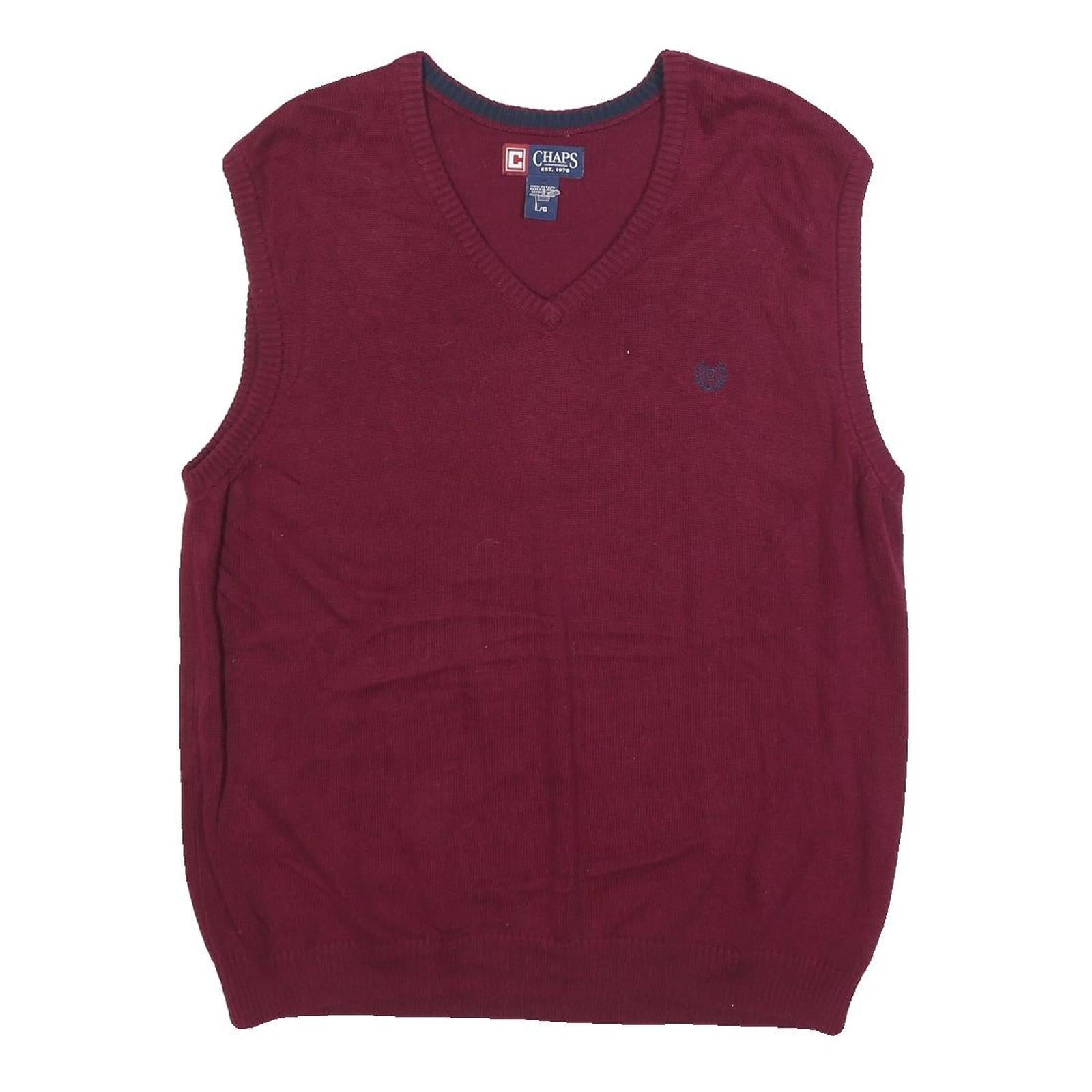CHAPS Mens Maroon Plain V-Neck Basic Knit L Cotton Sleeveless Jumper Vest Refurbished - N/A refurbished available on Cerqular