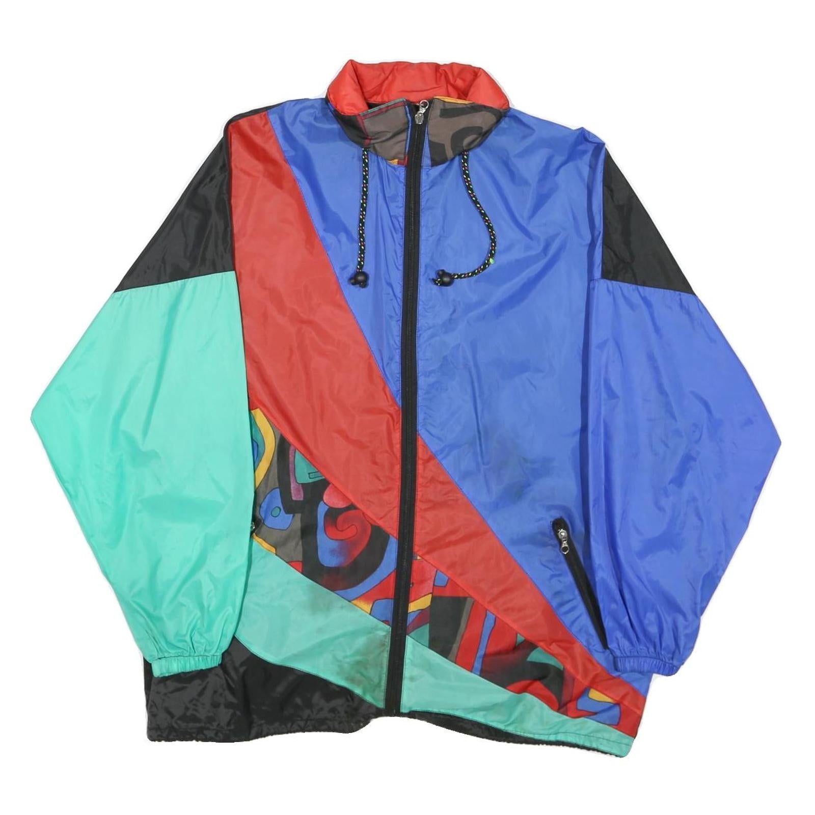 Mens Blue & Red Colourblock Nylon Zip-Up Jacket XL Retro Lightweight Casual Refurbished - N/A refurbished available on Cerqular