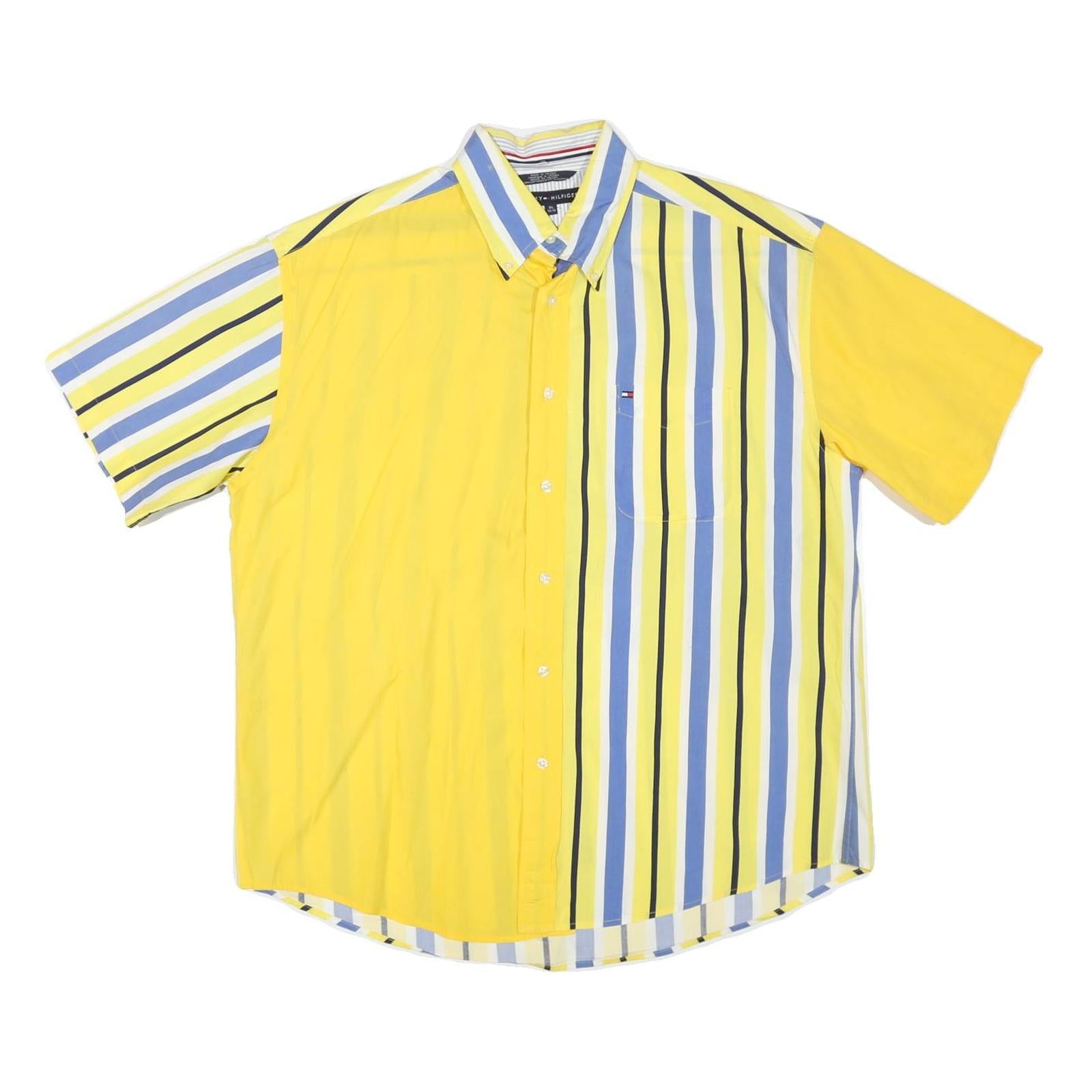TOMMY HILFIGER Mens Yellow & Blue Cotton Blend Stripe Shirt XL Short Sleeve Refurbished - N/A refurbished available on Cerqular
