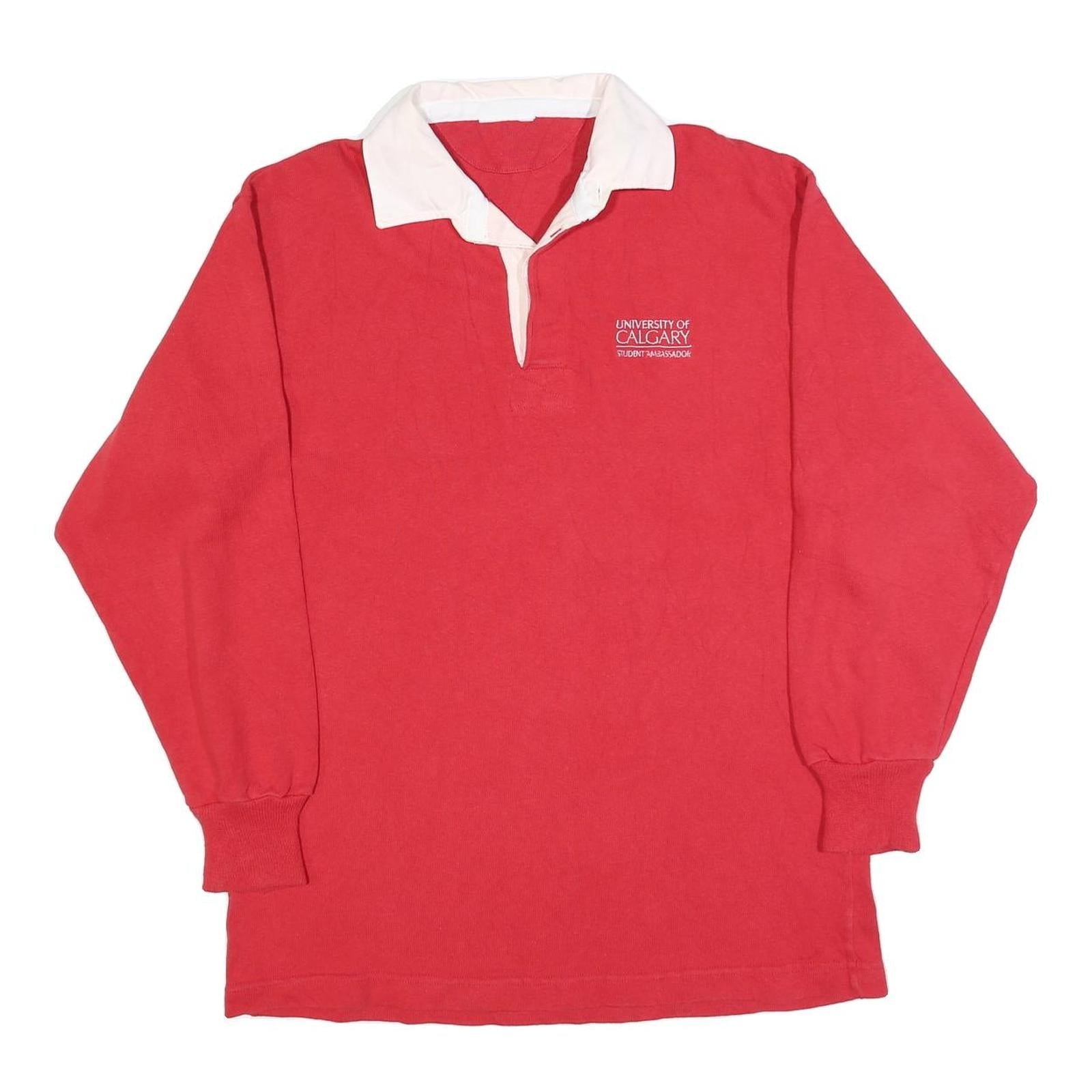 Mens Red & White University Of Calgary Long Sleeve Polo Shirt L Cotton Blend Refurbished - N/A refurbished available on Cerqular