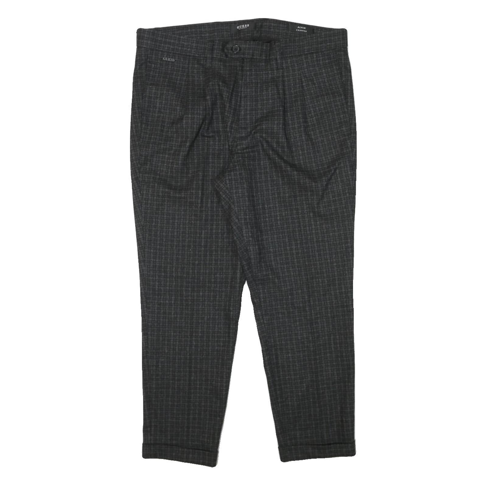 GUESS Mens Viscose Blend Black Slim Straight Trousers W35 L26 Checked Pattern Refurbished - N/A refurbished available on Cerqular