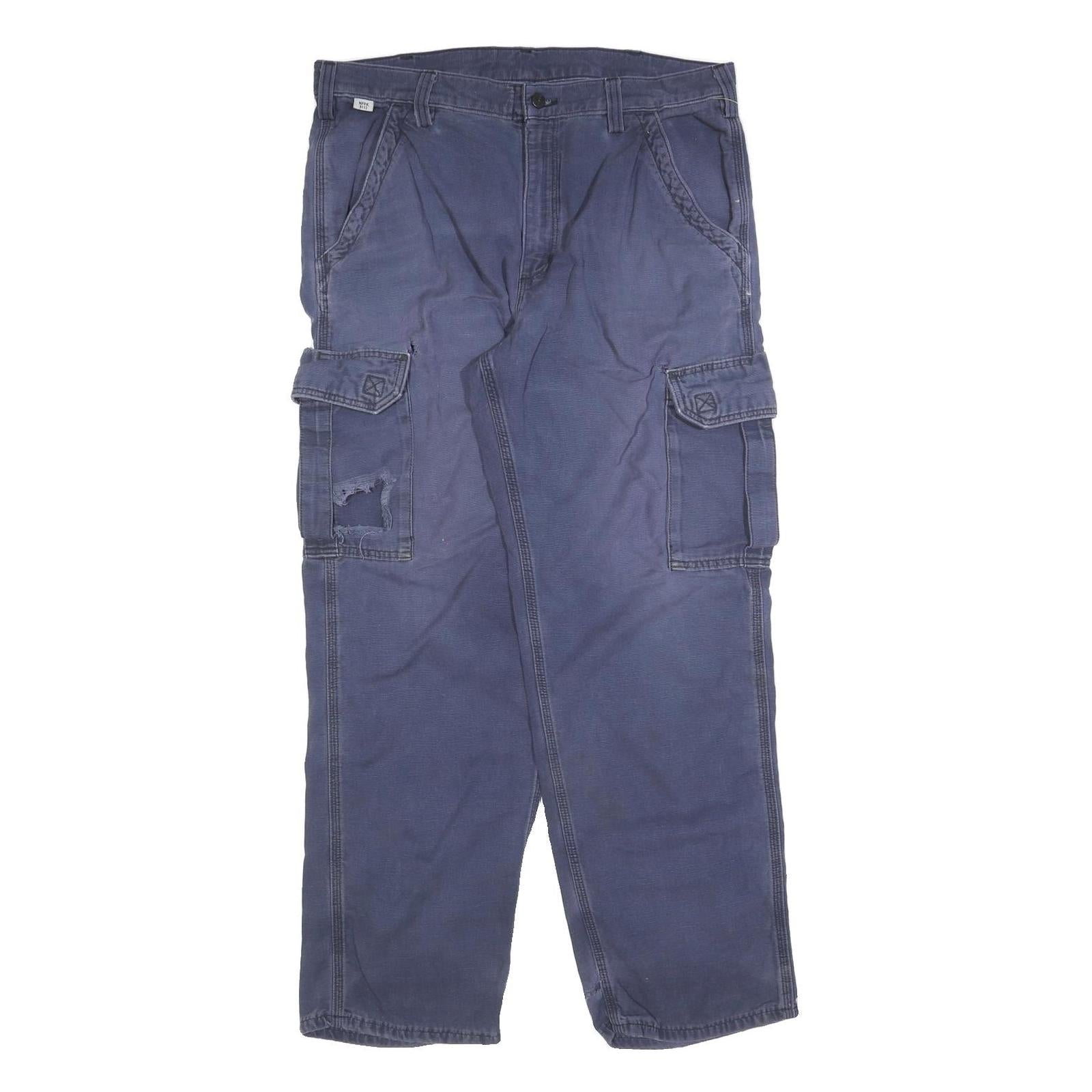 CARHARTT Mens Cotton Blend Blue Relaxed Cargo Trousers W36 L32 Workwear Utility Refurbished - N/A refurbished available on Cerqular