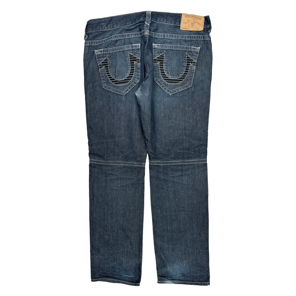 True Religion Contrast Stitch Jeans - 40W 31L Blue Cotton Refurbished - Thrifted (note: this is a term often used to describe second- refurbished available on Cerqular