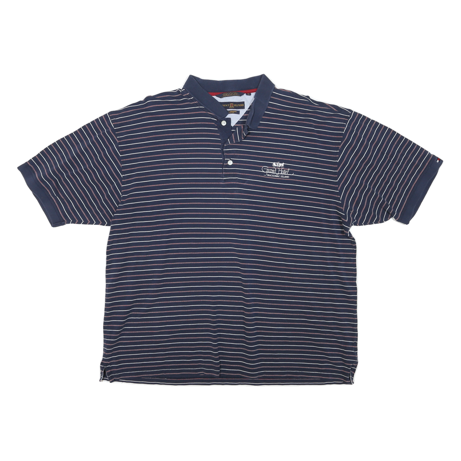 TOMMY HILFIGER Mens Blue Striped Short Sleeve Polo Shirt XL Cotton Jersey Band Refurbished - N/A refurbished available on Cerqular
