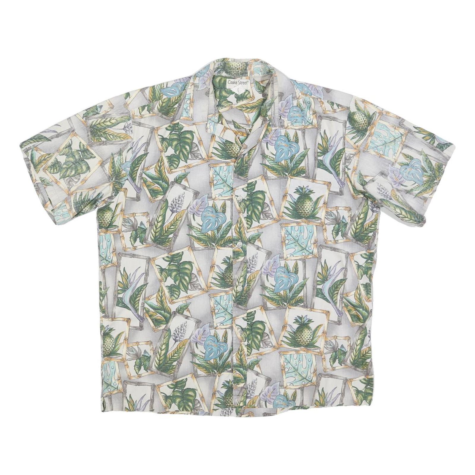 COOKE STREET Mens White Green Hawaiian Shirt L Cotton Tropical Print Relaxed Fit Refurbished - N/A refurbished available on Cerqular