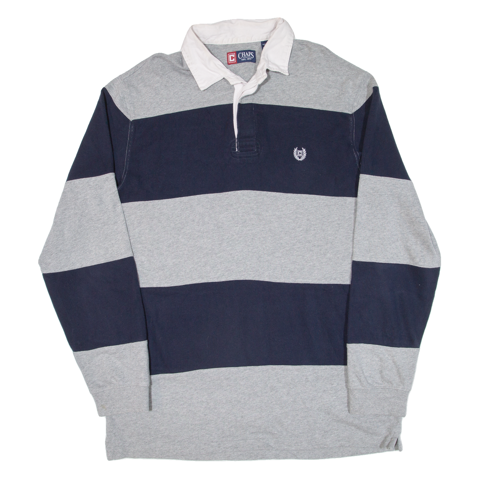 CHAPS Mens Polo Shirt Grey Striped Long Sleeve L Refurbished - N/A refurbished available on Cerqular
