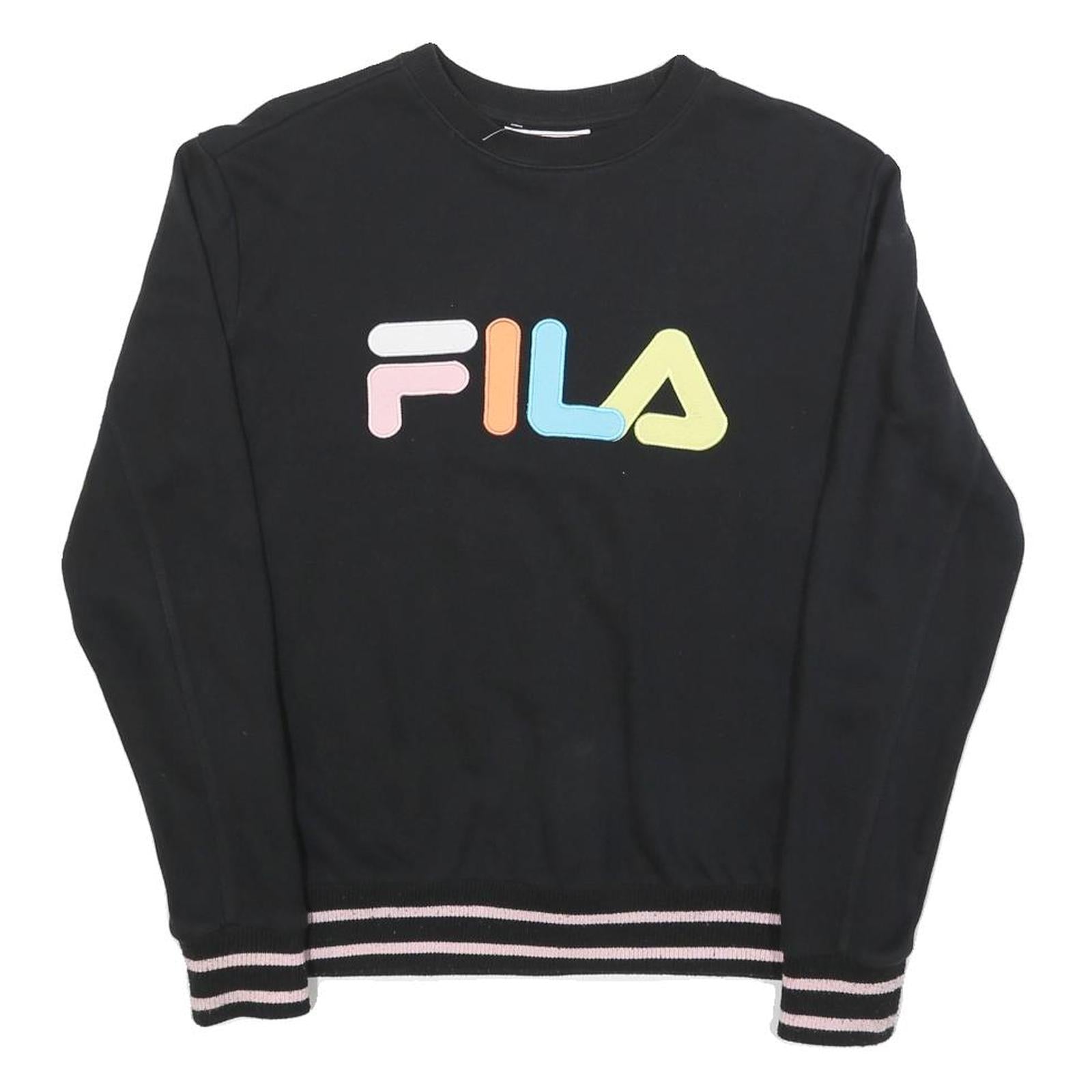 FILA Womens Black Cotton Blend Crew Neck S Logo Sweatshirt Pullover Casual Refurbished - N/A refurbished available on Cerqular