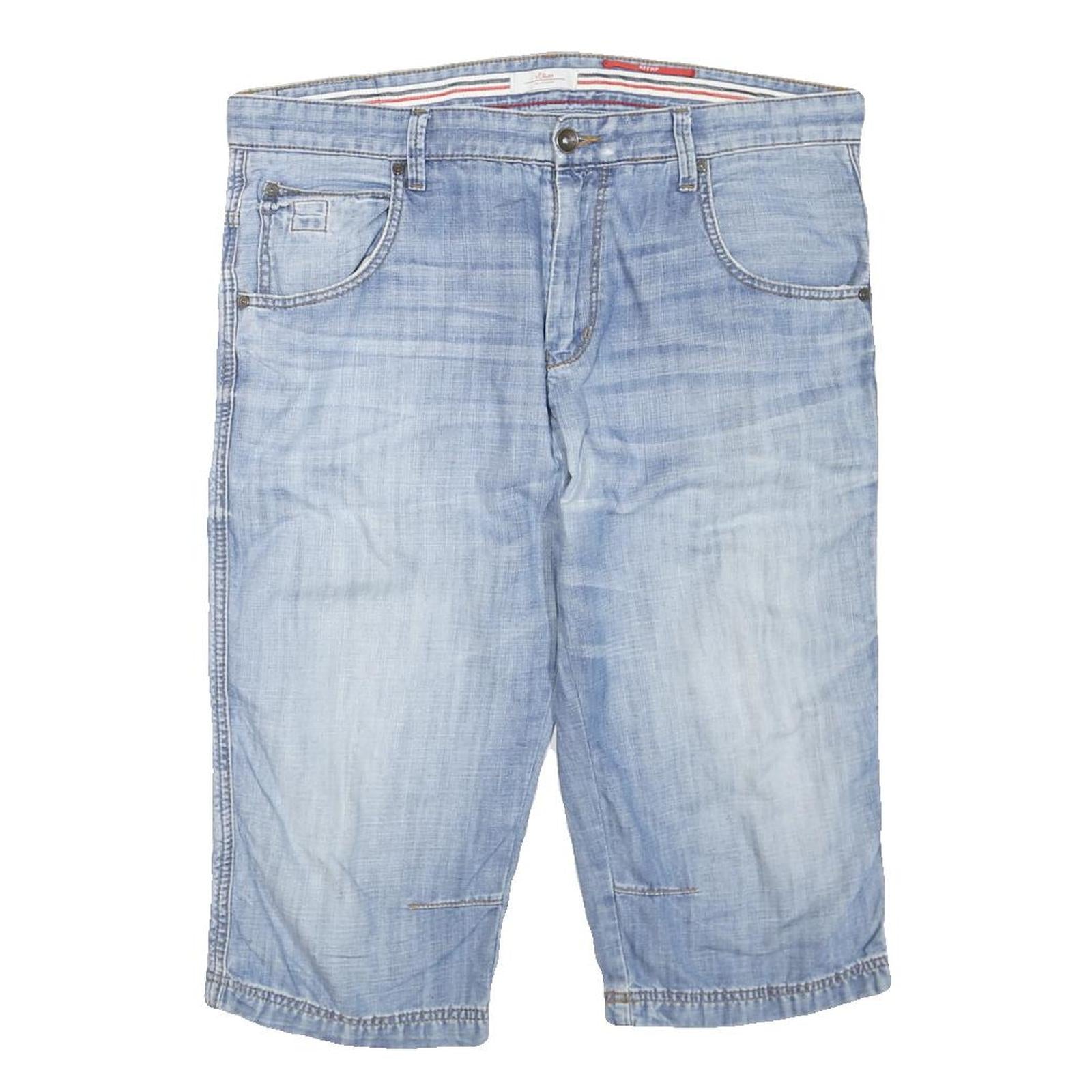 S.OLIVER Mens Shorts Blue Denim L W38 Casual Cotton Blend Regular Fit Zip Pocket Refurbished - N/A refurbished available on Cerqular